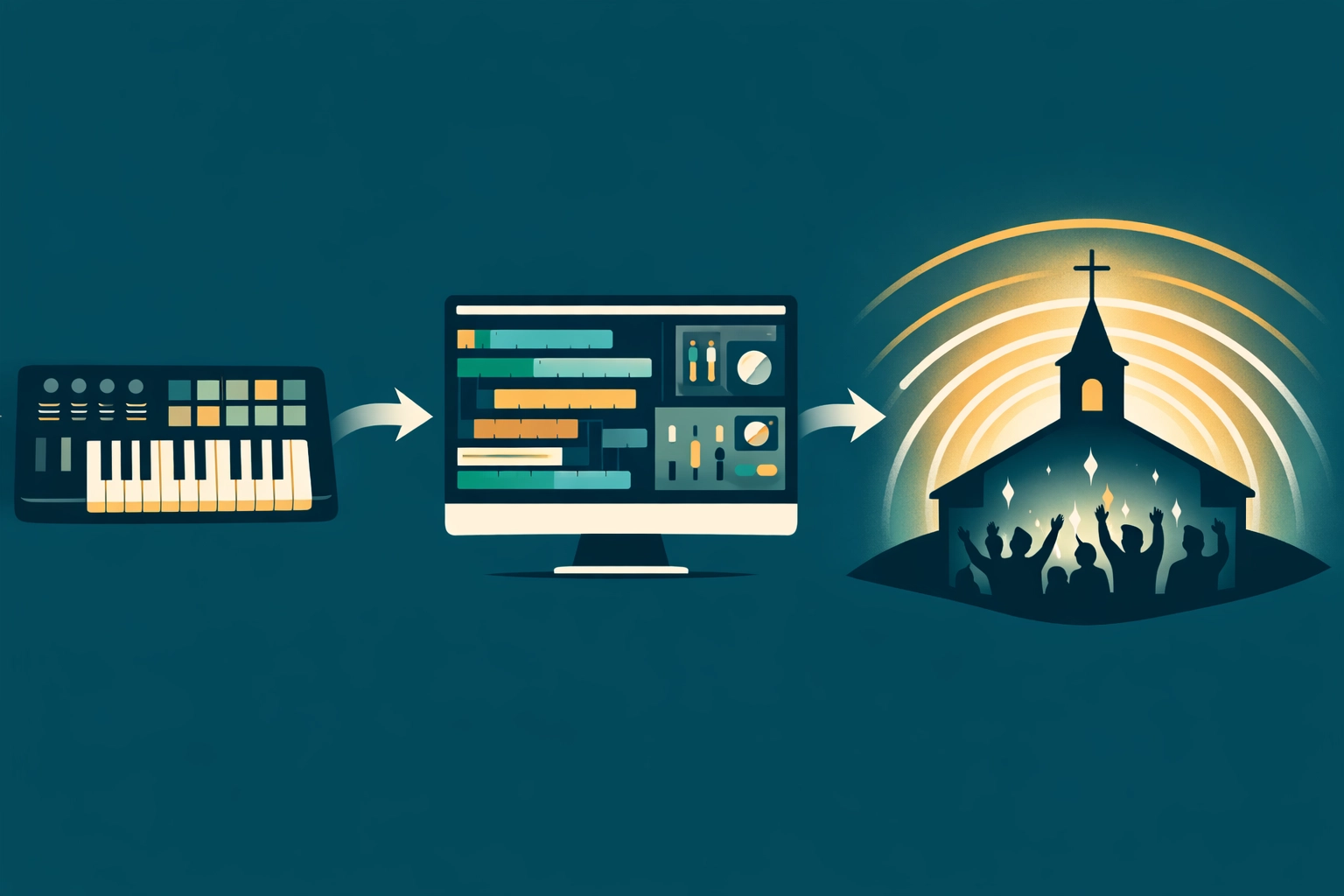 Worship music production workflow from MIDI controller to church ministry application