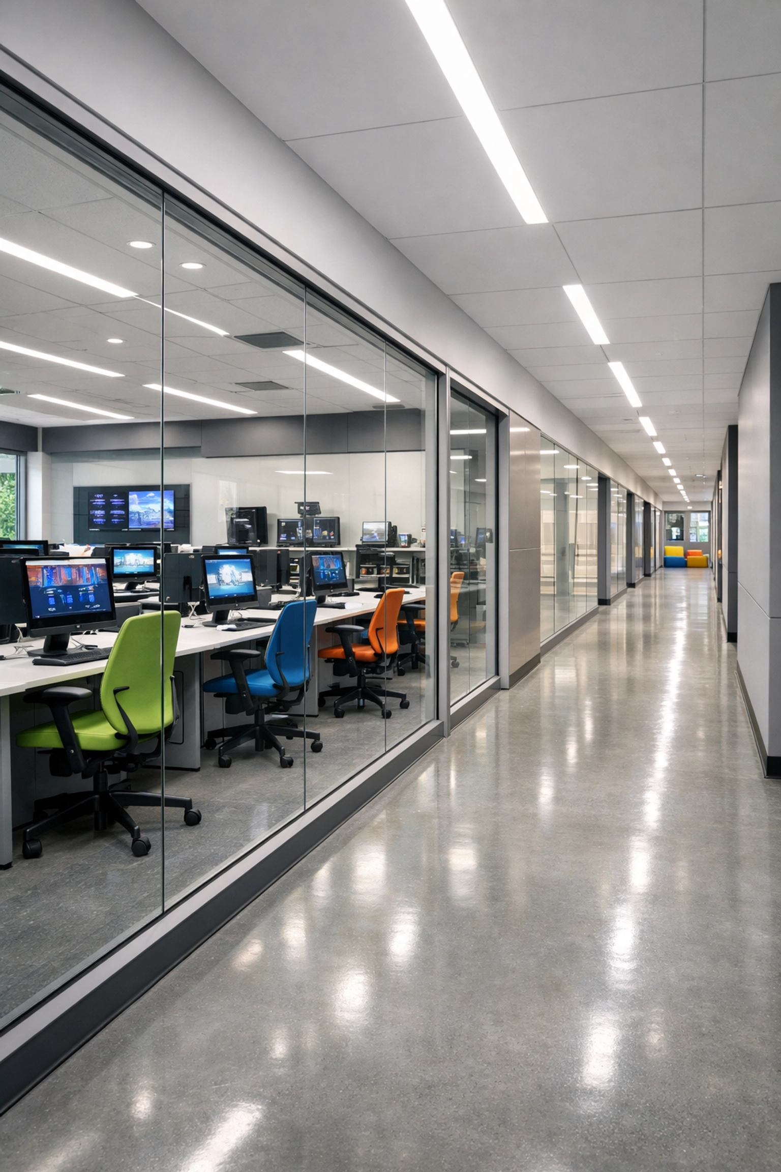 A modern high school technology wing featuring advanced equipment for student educational innovation.