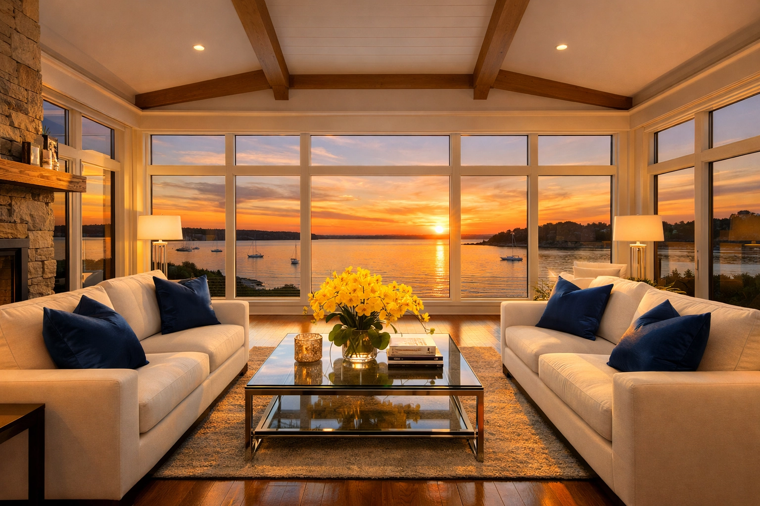 A spotless Duxbury estate living room after professional weekly house cleaning services.