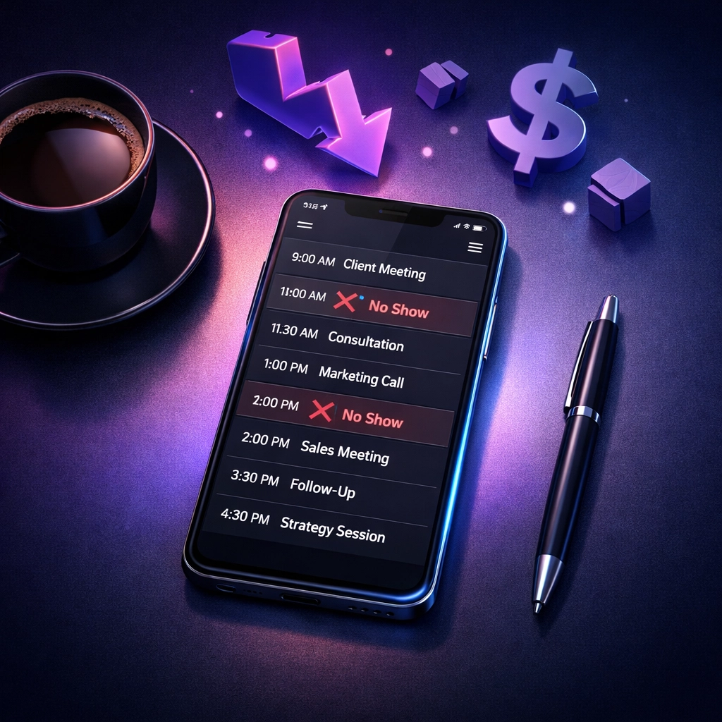 Business calendar showing missed appointments and no-shows costing revenue