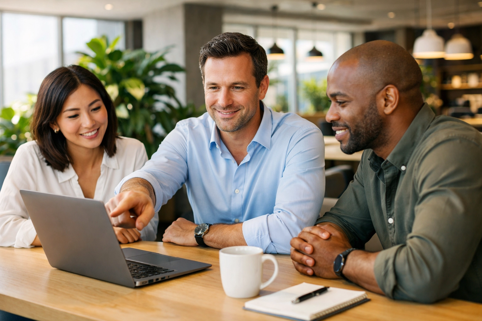 A professional team analyzing ServiceNow ROI and IT operational benchmarks on a laptop.