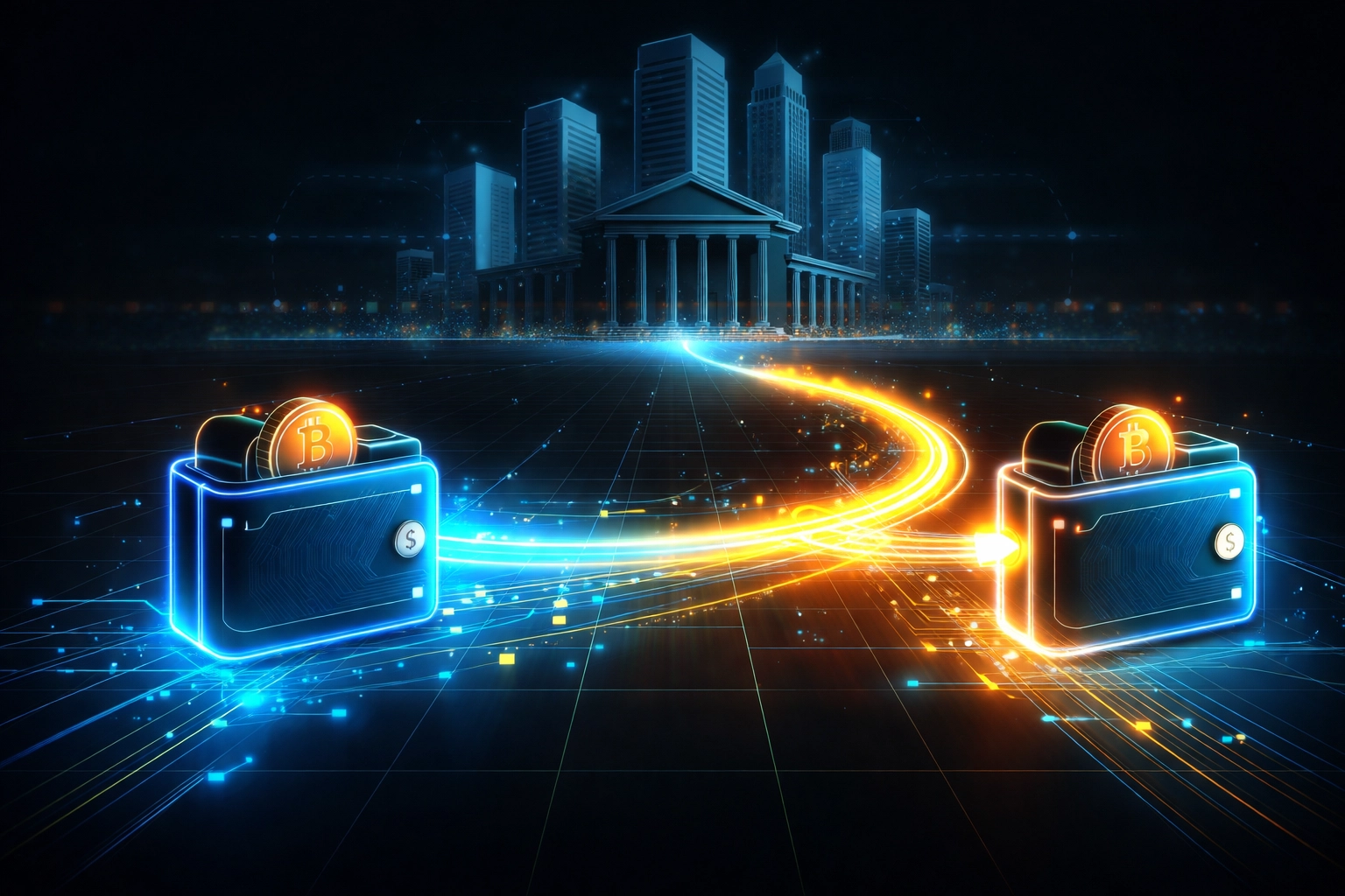 Blockchain payment network illustrating direct peer-to-peer transactions, reducing merchant interchange fees with Web3 solutions.