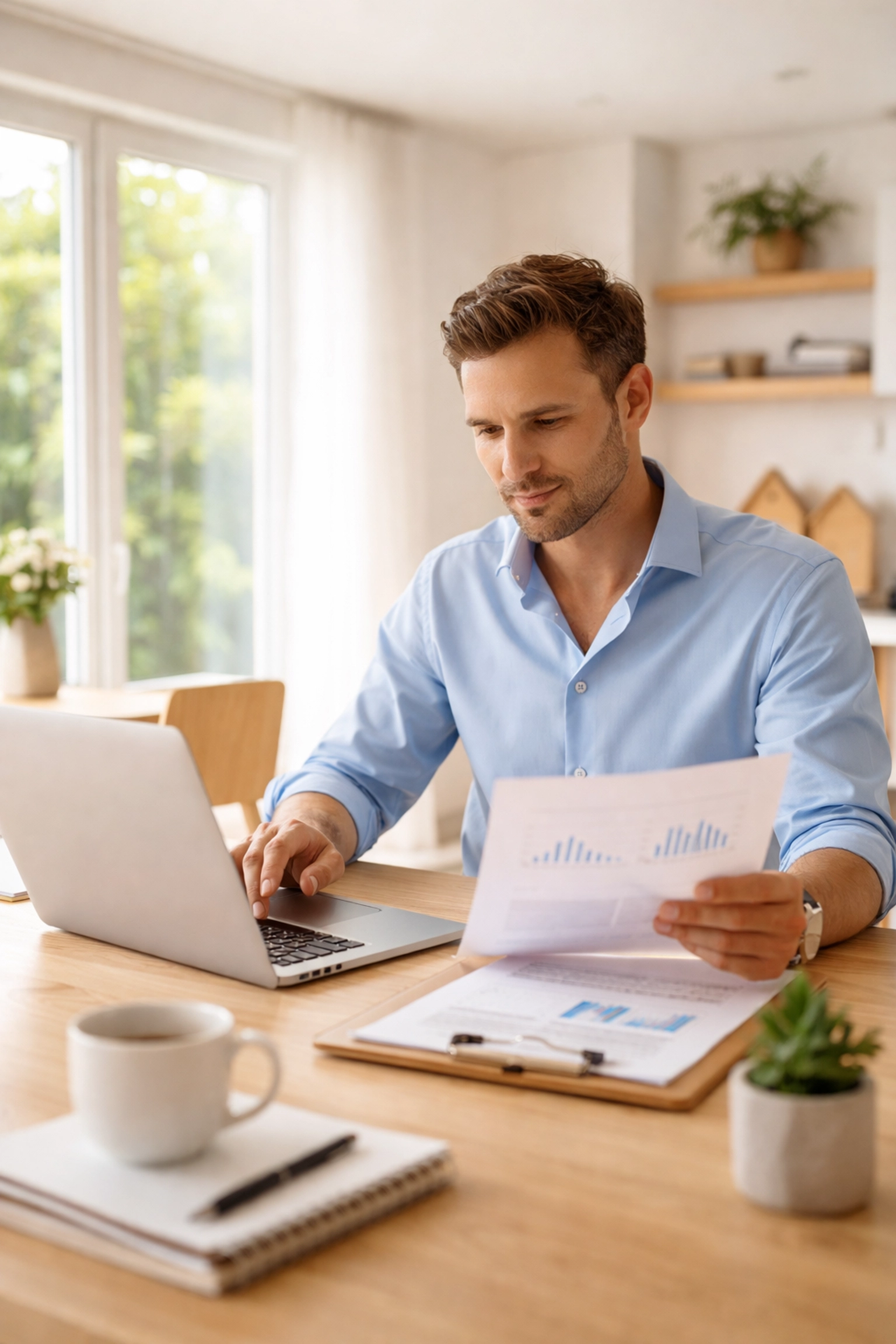 Property investor reviewing documents in a bright office, representing smart decision-making in Kent real estate