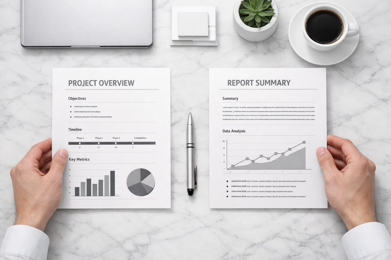 Organized document layouts reflecting journalist-led hacks from a professional media and marketing agency.