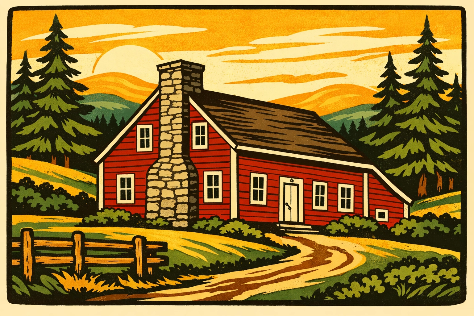 Illustration of a classic red New Hampshire home representing well-maintained property and craftsmanship.
