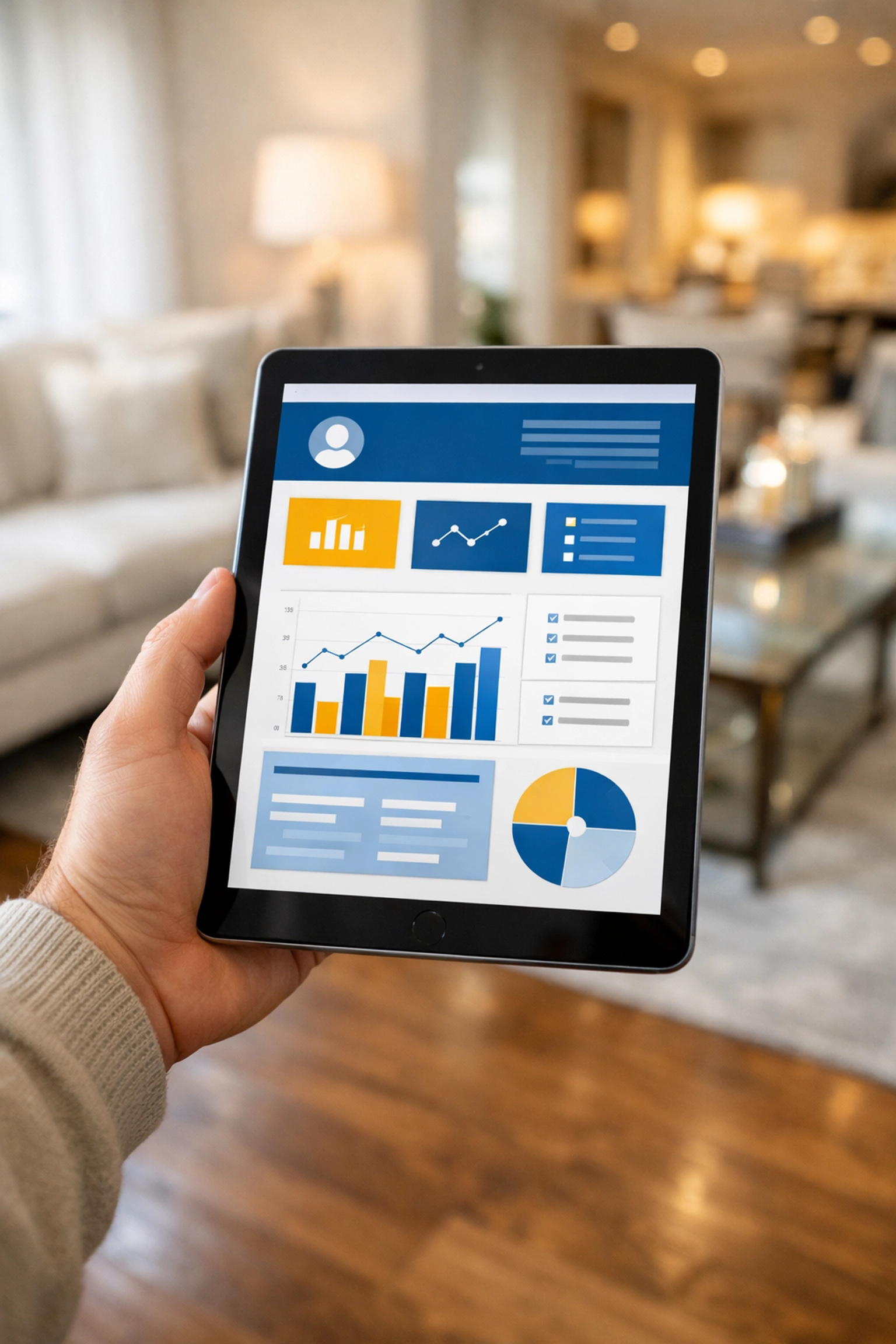 Reviewing an accurate digital estimate for professional house cleaning services MA on a tablet.