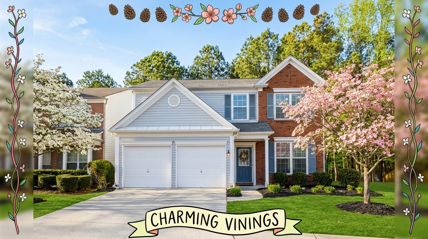 A beautiful traditional craftsman home in Vinings, Georgia, framed with playful hand-drawn accents.