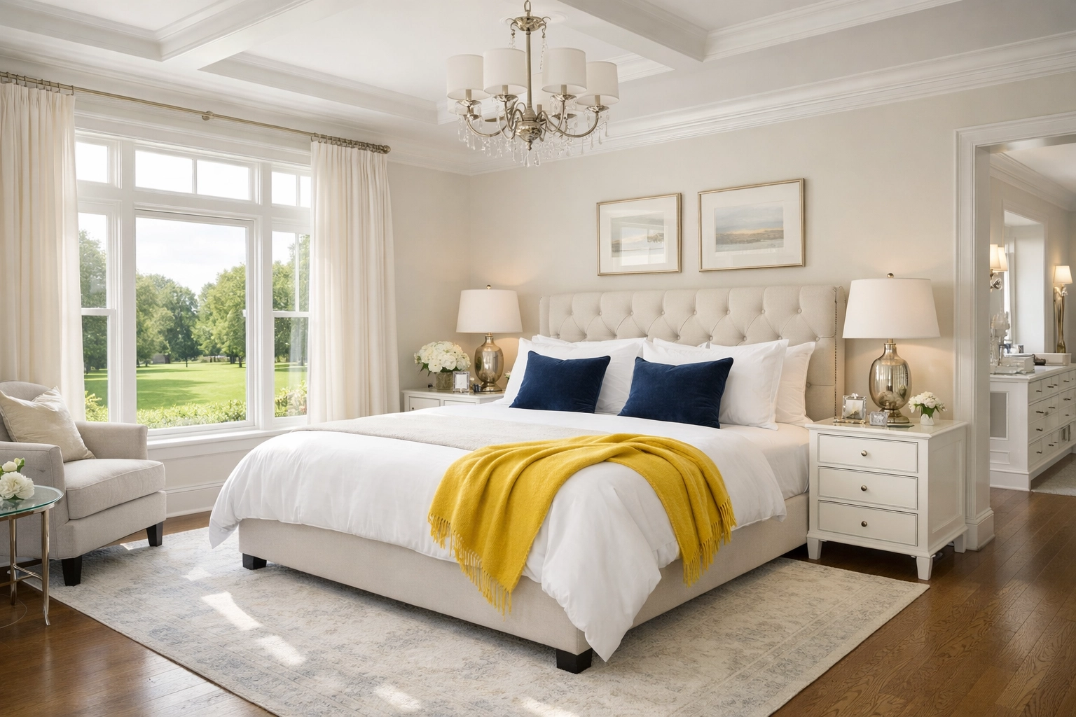 A master bedroom in Lexington featuring professional bed-making and five-star luxury cleaning standards.