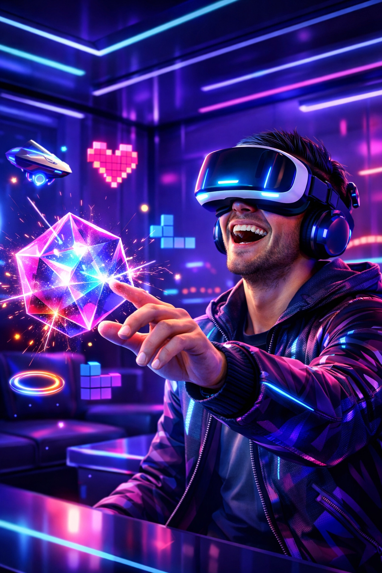 New hire engaged in interactive virtual reality training games for high employee engagement.