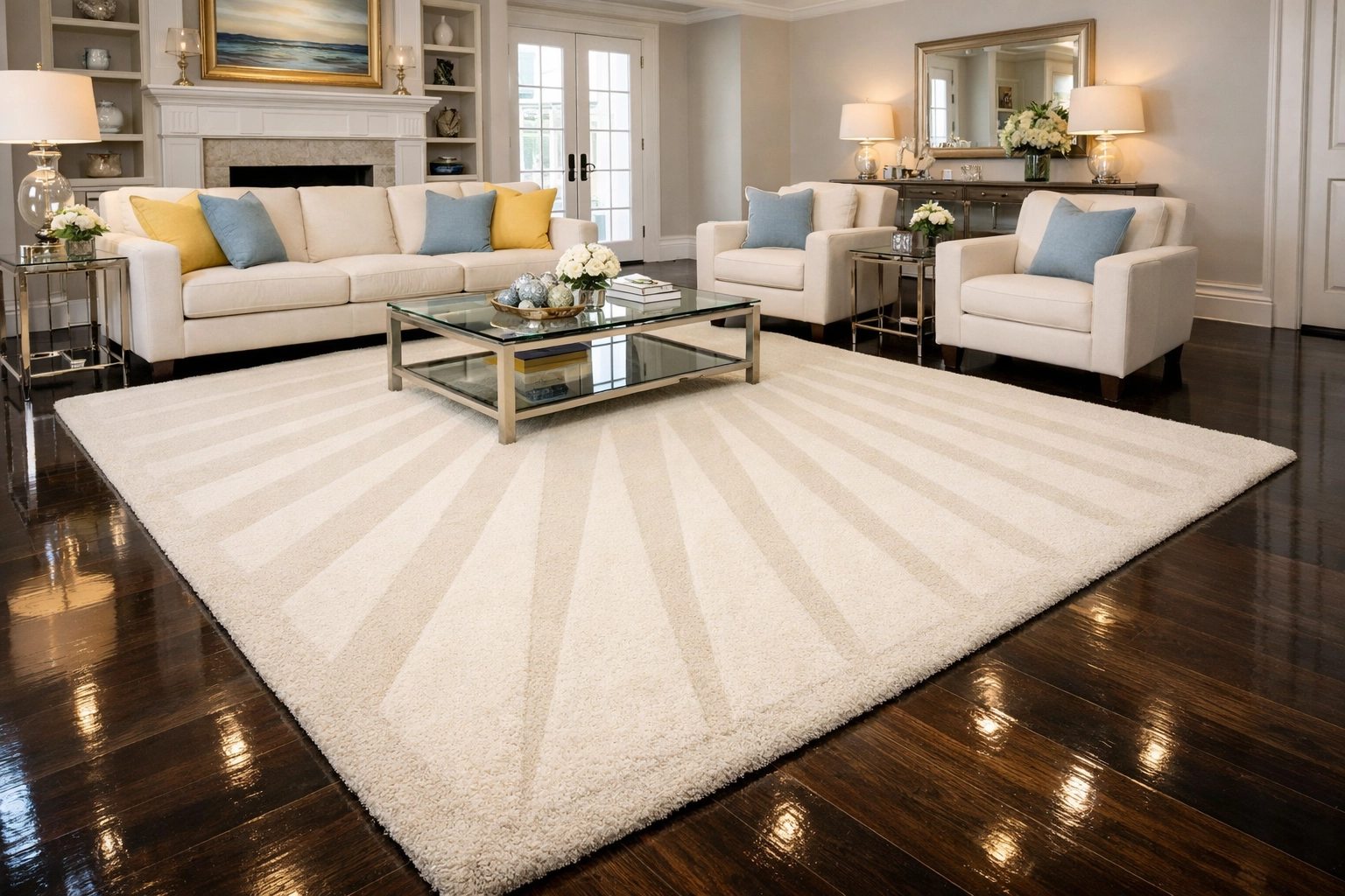 Spotless Marlborough living room with professional vacuum lines after a weekly house cleaning service.