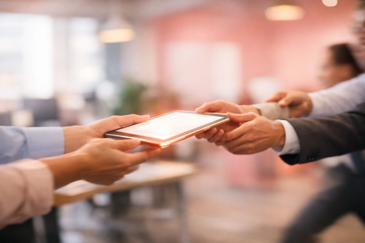 Business professionals passing lead information quickly for fast response time