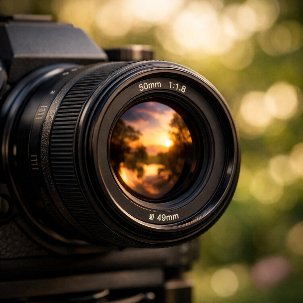 A professional 50mm lens for portrait photography illustrating shallow depth of field and bokeh.