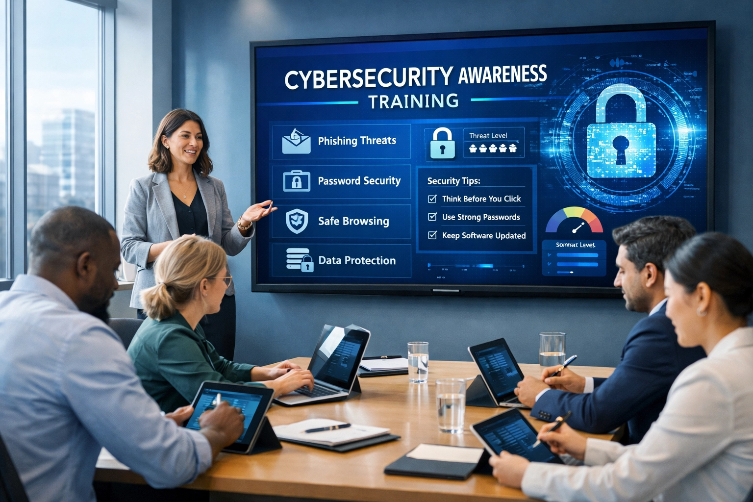 Title company staff receiving cybersecurity training and fraud prevention education