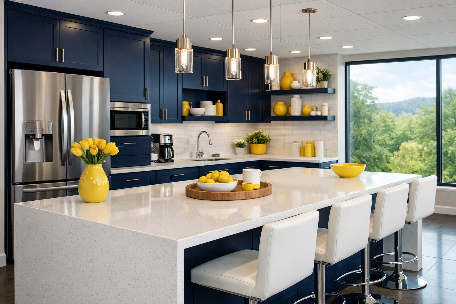 Spotless corporate breakroom in Milford with gleaming countertops after a professional office cleaning service.