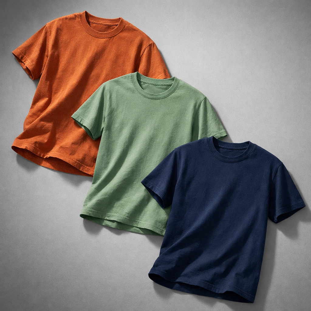 Three premium blank t-shirts in Comfort Colors, Bella Canvas, and Gildan brands