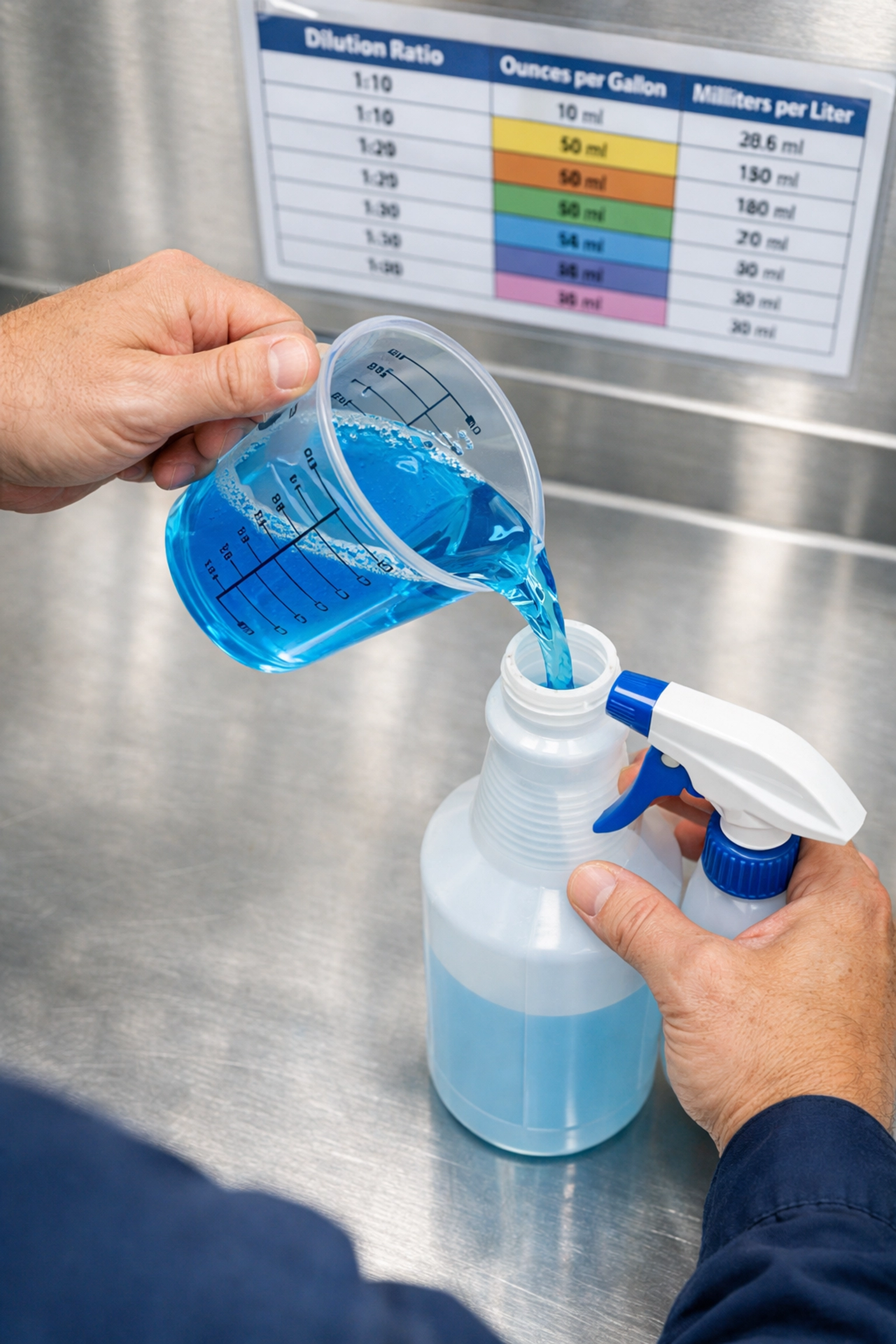 Proper dilution ratio measurement for metal cleaning solution using calibrated measuring cup