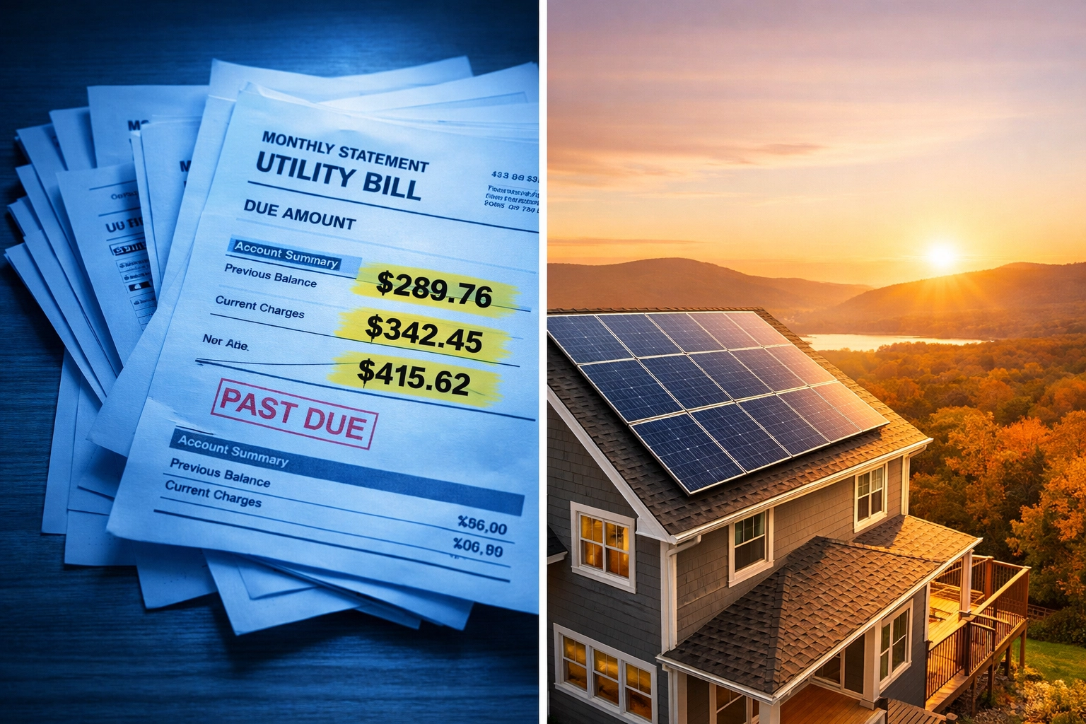 Rising utility bills contrasted with solar panels on Hudson Valley home rooftop