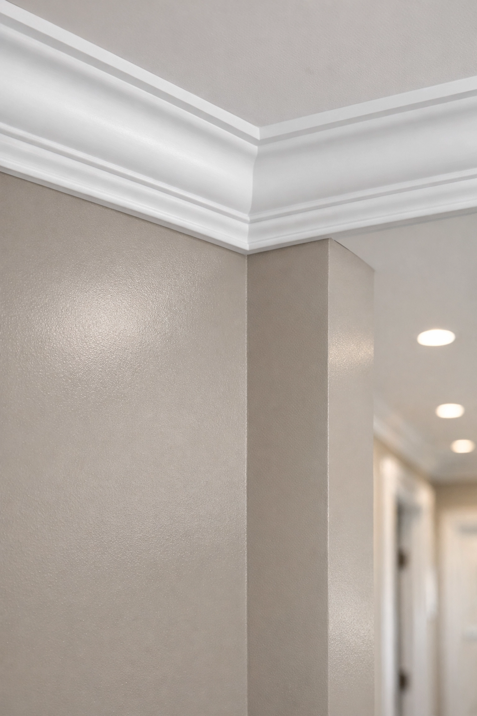 Professional interior painting in Orlando featuring a smooth satin-finish wall and white crown molding.