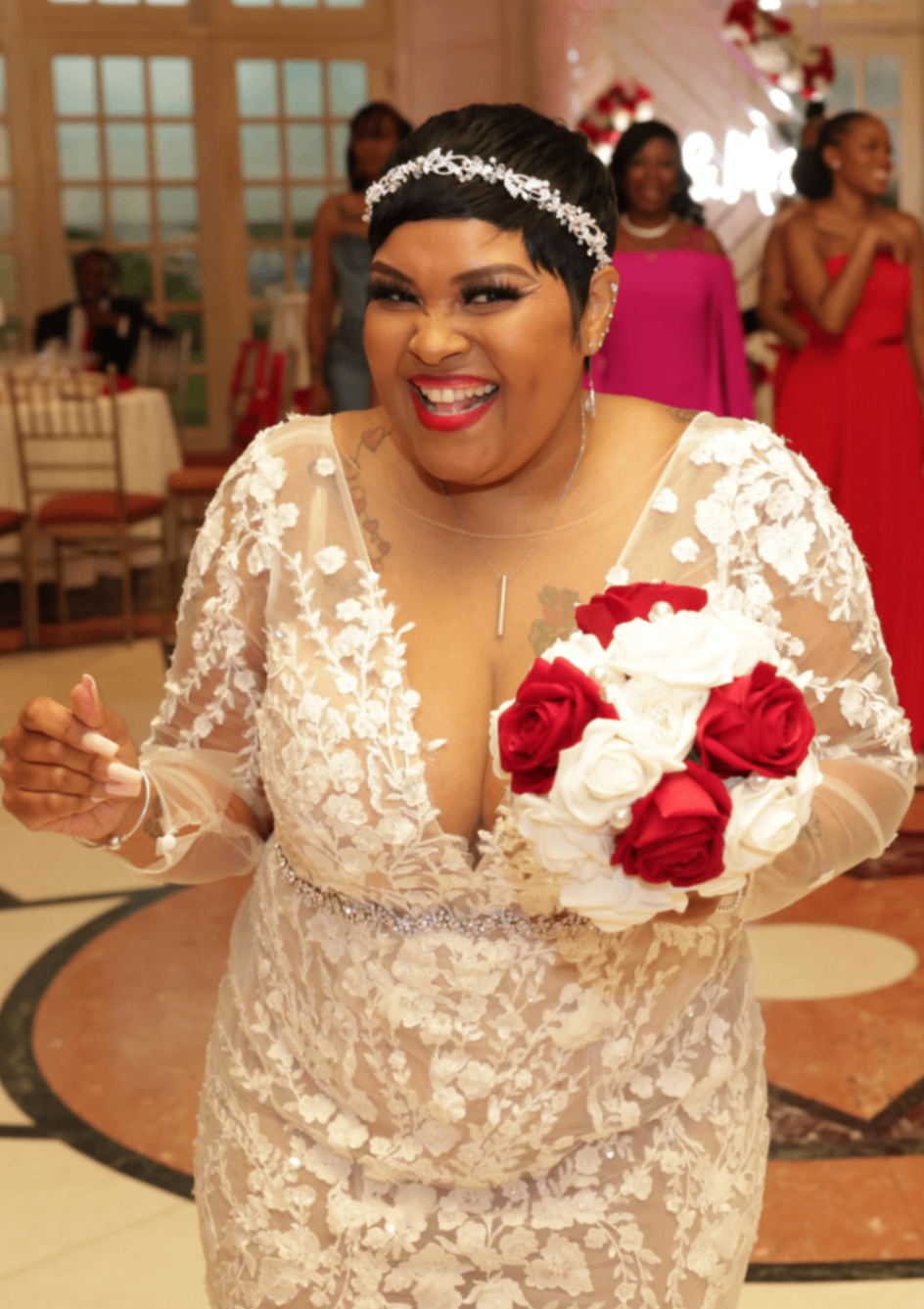 Joyful Bride at Bouquet Toss