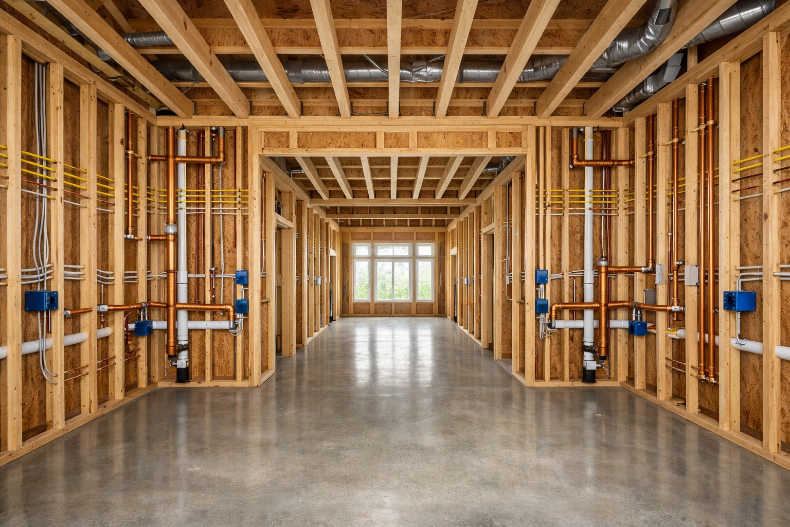 Symmetrical and clean mechanical rough-in showcasing the matchless quality of custom homes in Columbia SC.