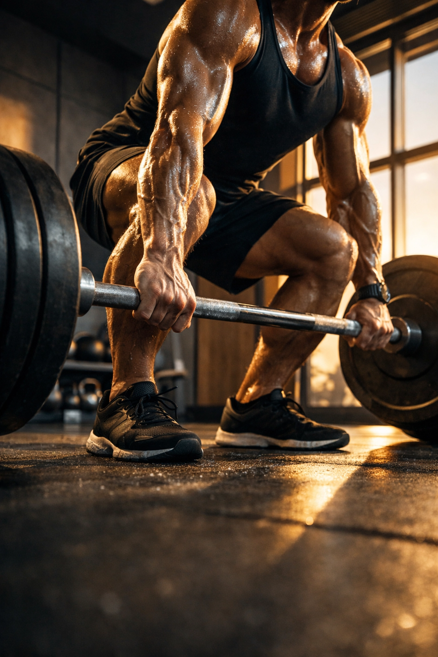 Person lifting heavy weights in a gym to prevent muscle loss while on weight-loss medication.