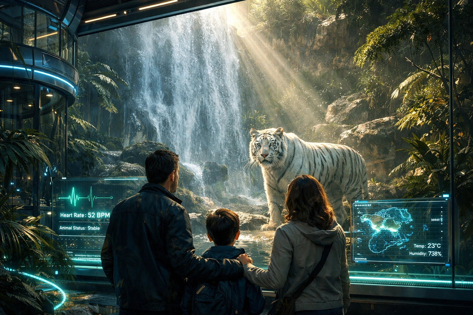 Advanced zoo exhibit featuring interactive displays and real-time data to enhance the visitor journey.