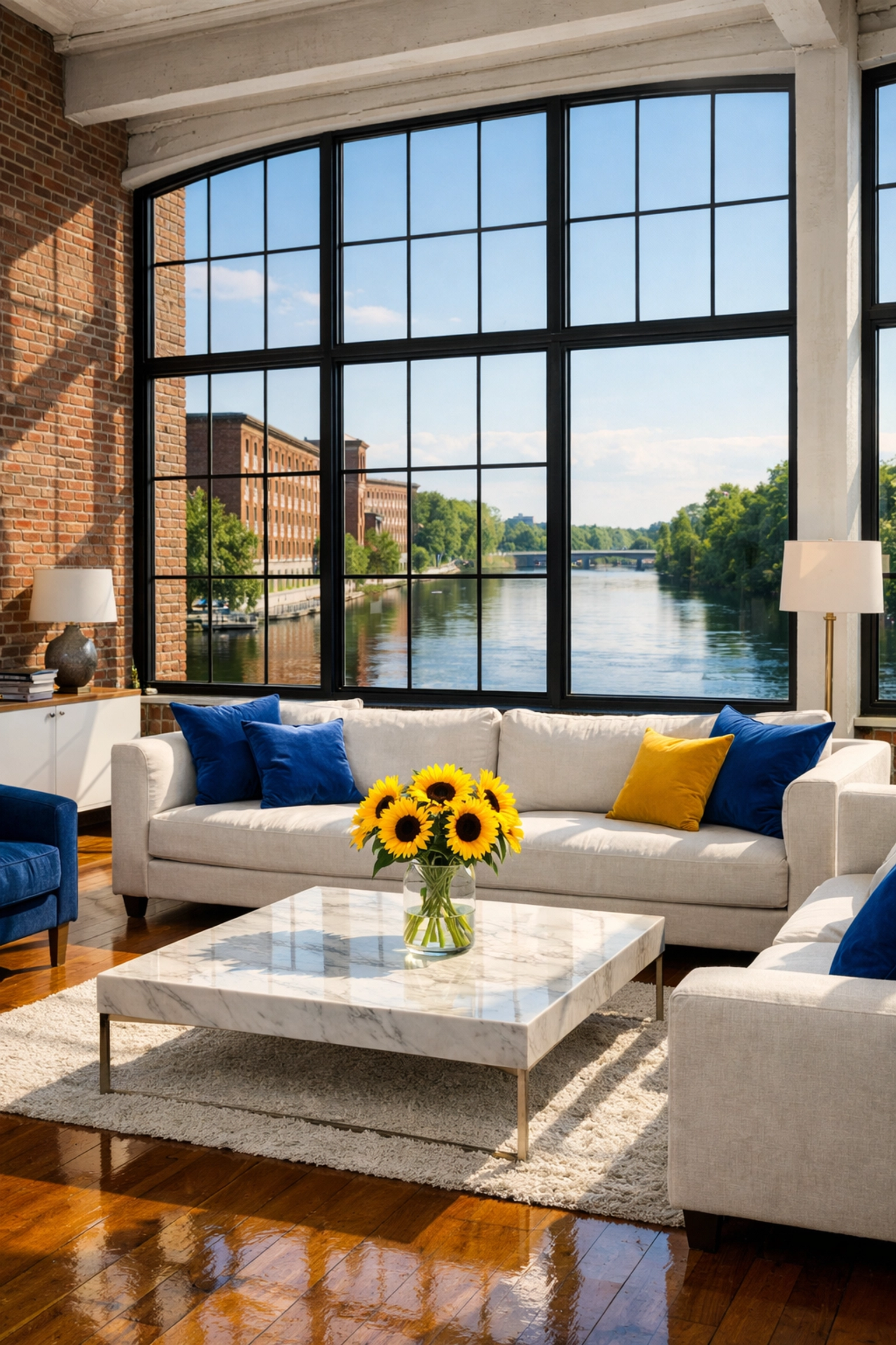 Clean minimalist loft in Lowell with canal views, a result of professional house cleaning Lowell MA.