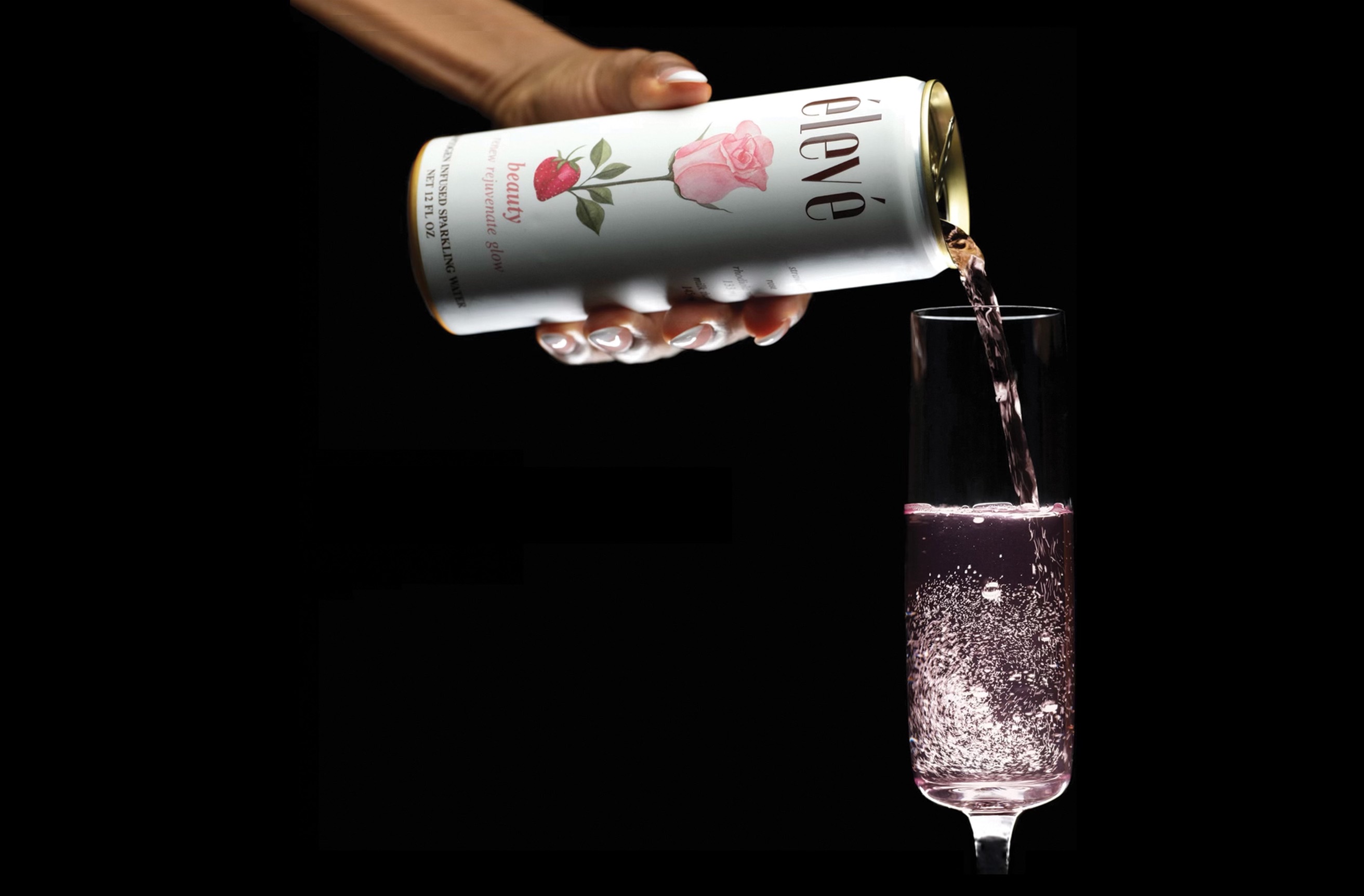 Beauty pour shot showcasing the natural hue in a premium sparkling water