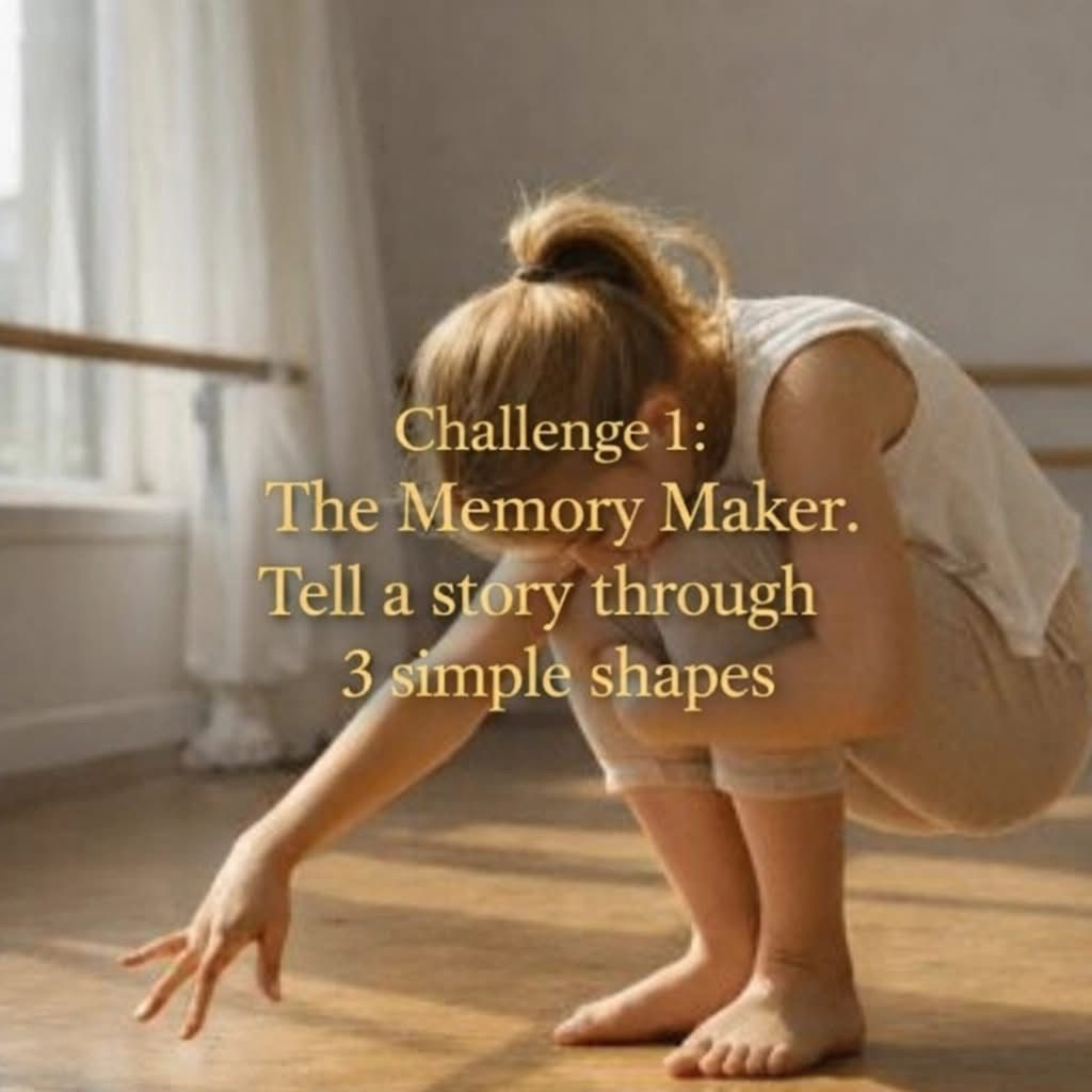The Easter Holiday Choreography Challenge: Let's get Creative! - A young child in dance attire crouching on the studio floor for Challenge 1.