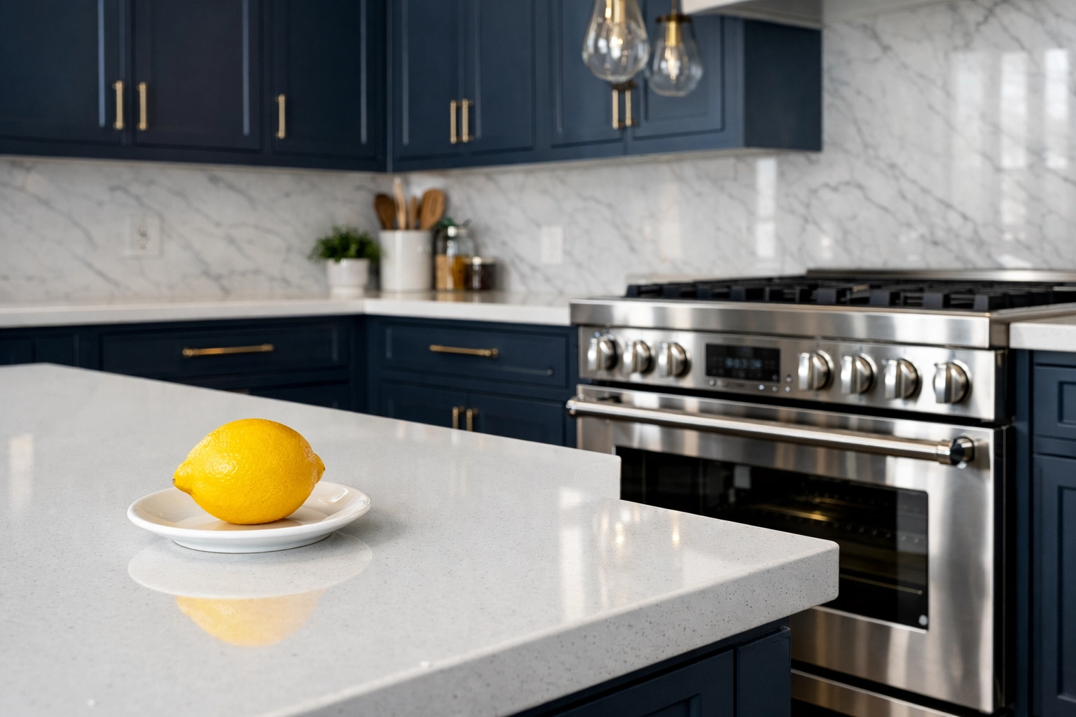 Pristine modern kitchen with clean quartz counters and polished oven from professional Leominster house cleaning.
