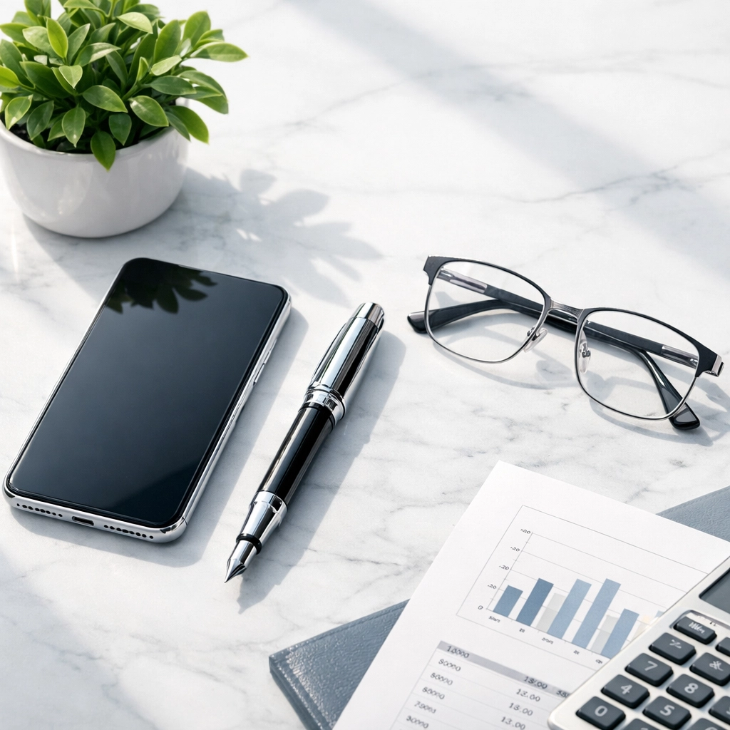 Essential business tools on a modern desk illustrating deductible gig worker expenses and tax-saving strategies.