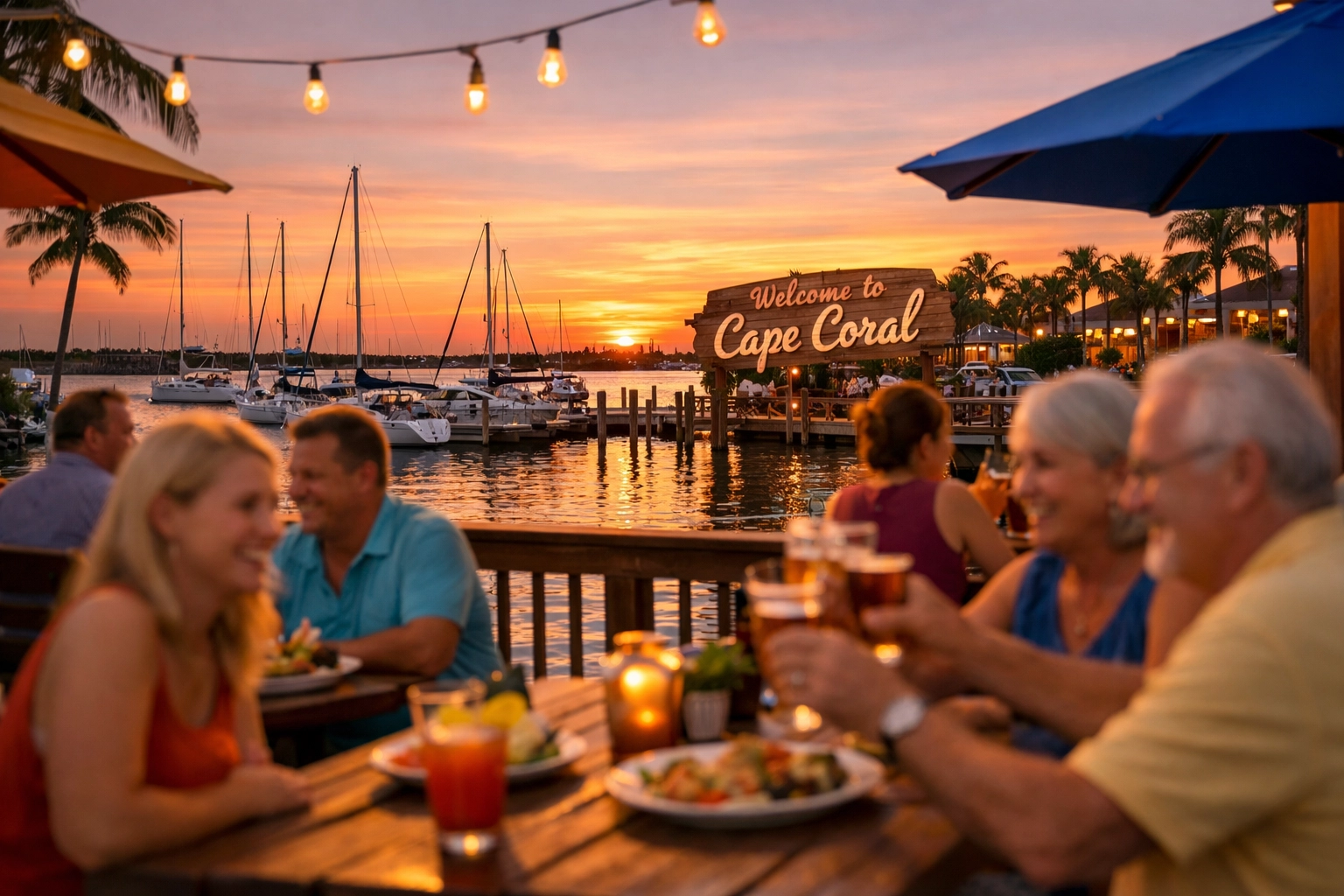 Waterfront dining in Southwest Florida, representing the lifestyle local realtors in Cape Coral help clients find.