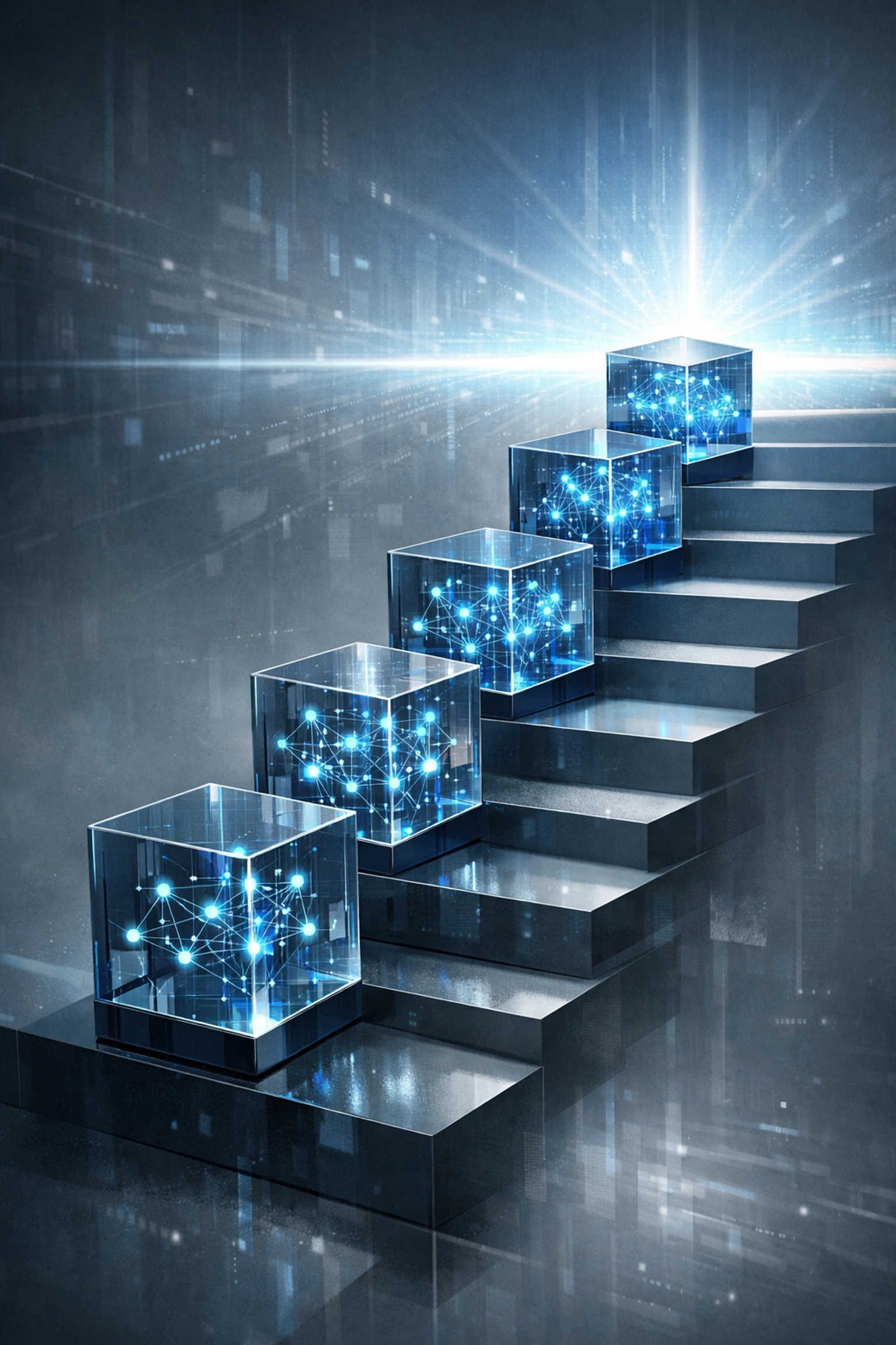 Ascending digital steps symbolizing business growth through scalable IT service solutions.