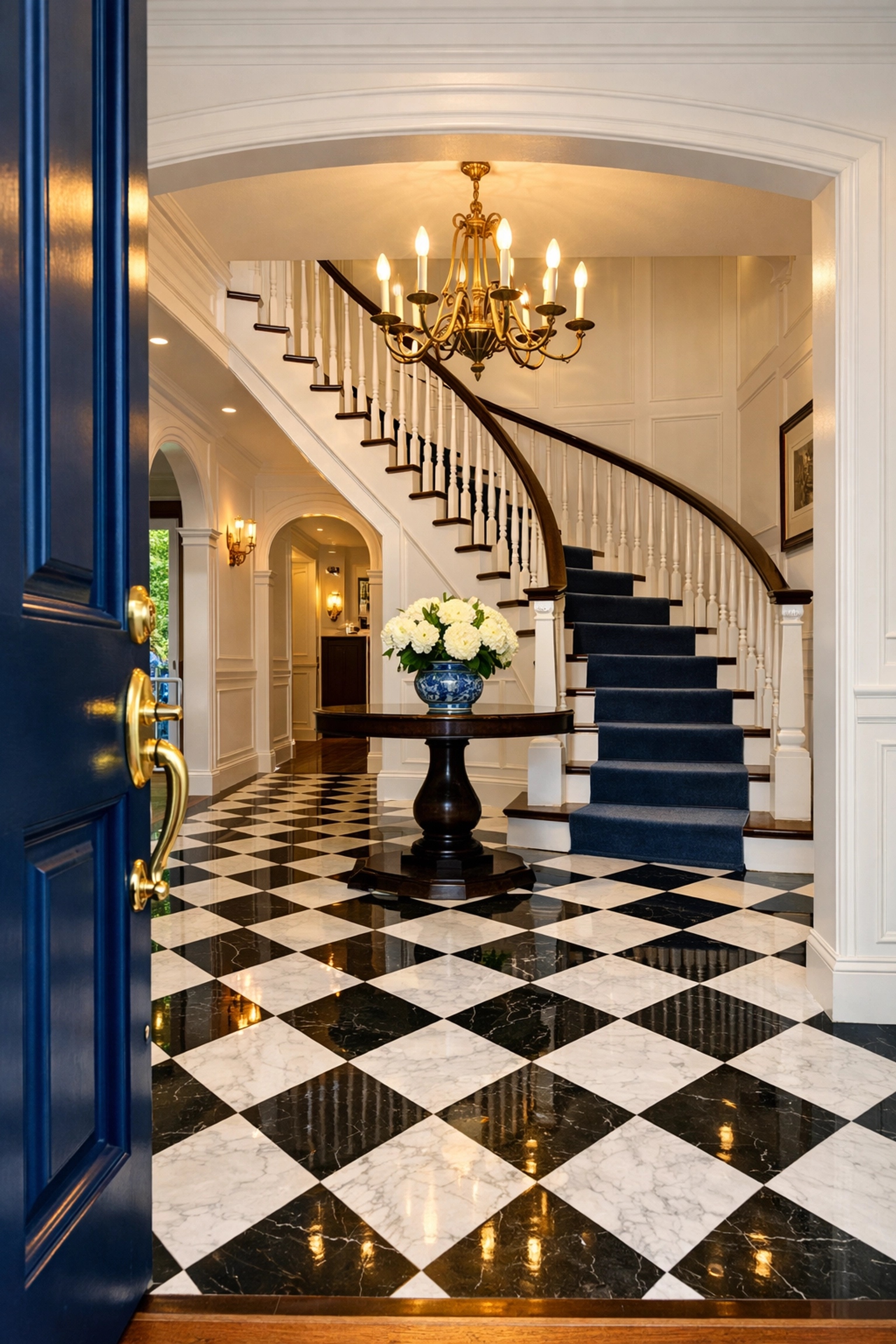 Sparkling clean foyer in a Massachusetts estate reflecting the quality of top cleaning services near me.