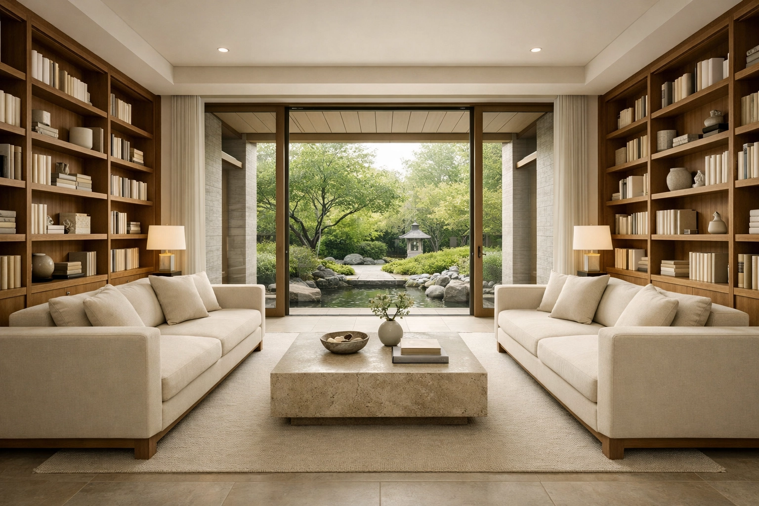 Serene and perfectly organized boutique hotel lounge, the result of hotel operations optimization.