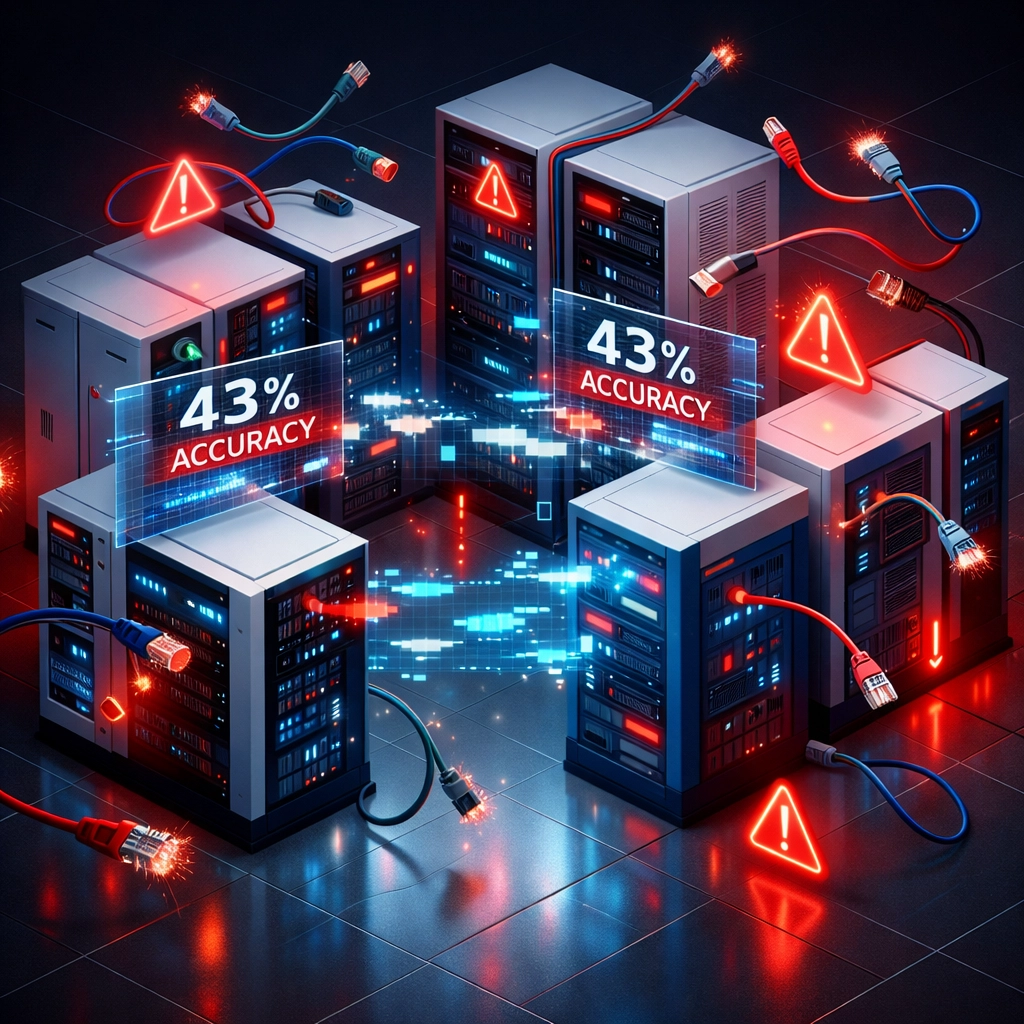 ServiceNow CMDB accuracy errors in data center showing 43% accuracy rate and ITOM system failures