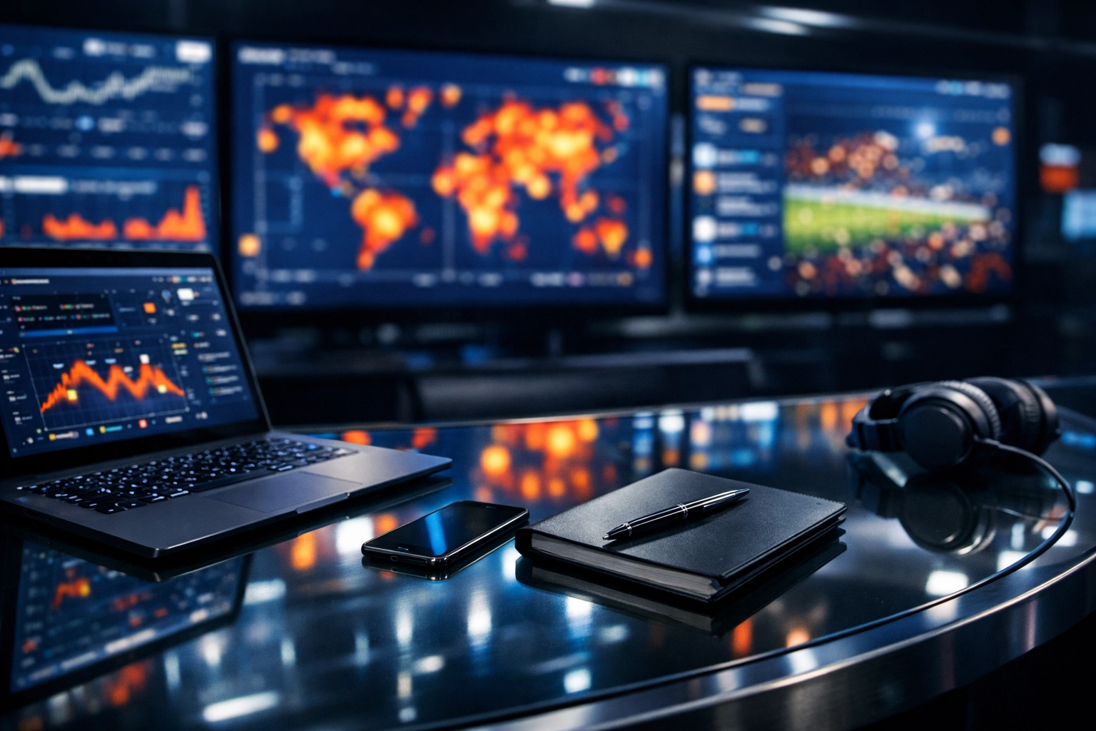 A modern digital marketing war room tracking real-time data for a 72-hour Super Bowl campaign blitz.