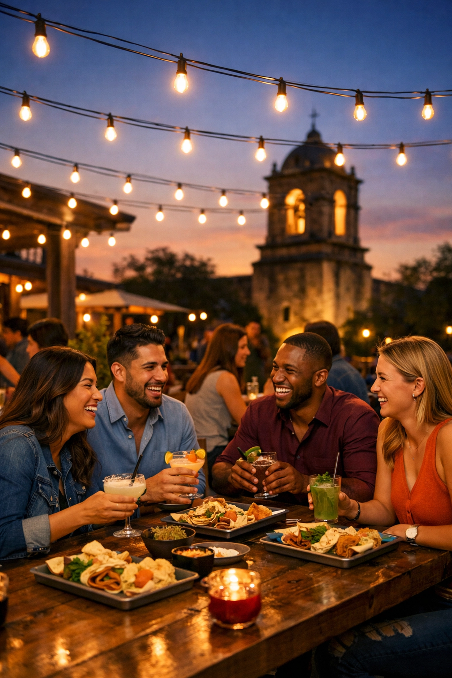 Social scene and dining on the South Side of San Antonio near cultural heritage sites.