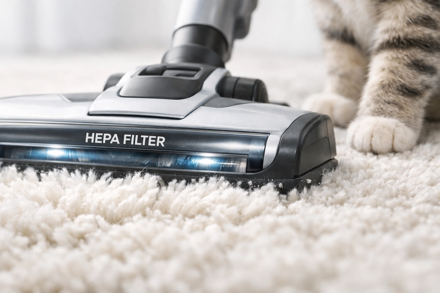 HEPA vacuuming for pet hair and dander removal during residential cleaning in Orlando.