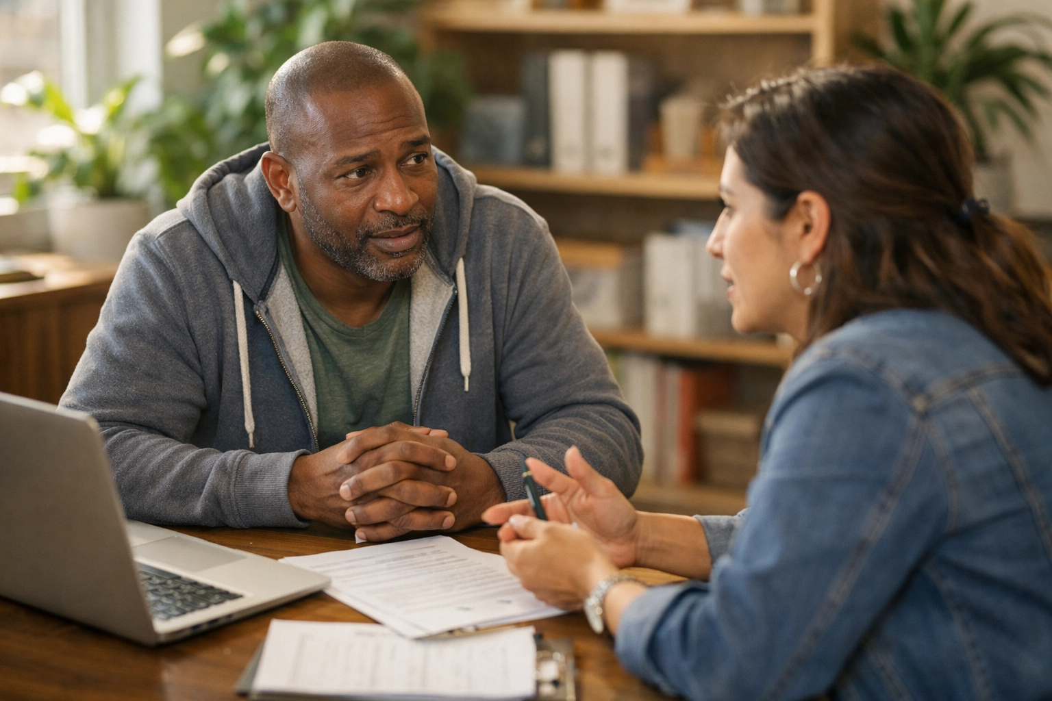 Father seeking family assistance programs with social worker in New Jersey