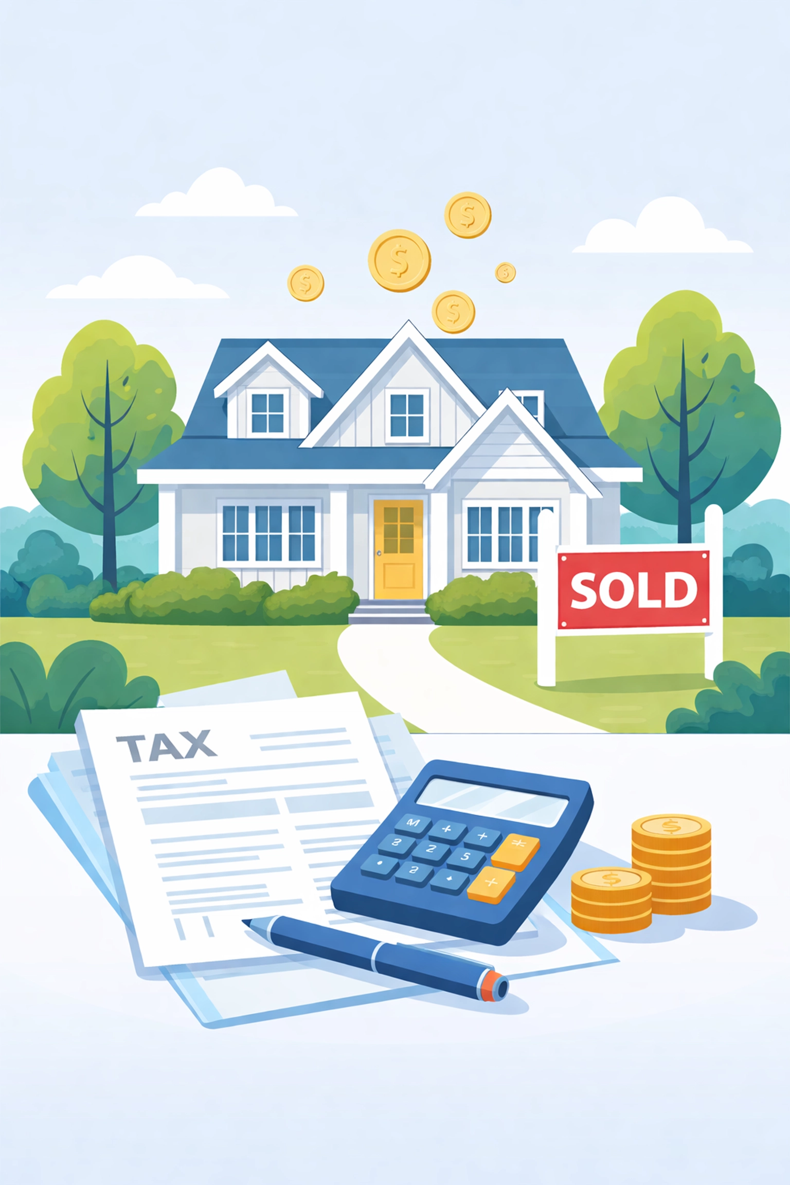 New England home with tax forms and calculator, illustrating increased SALT deduction for New Haven homeowners