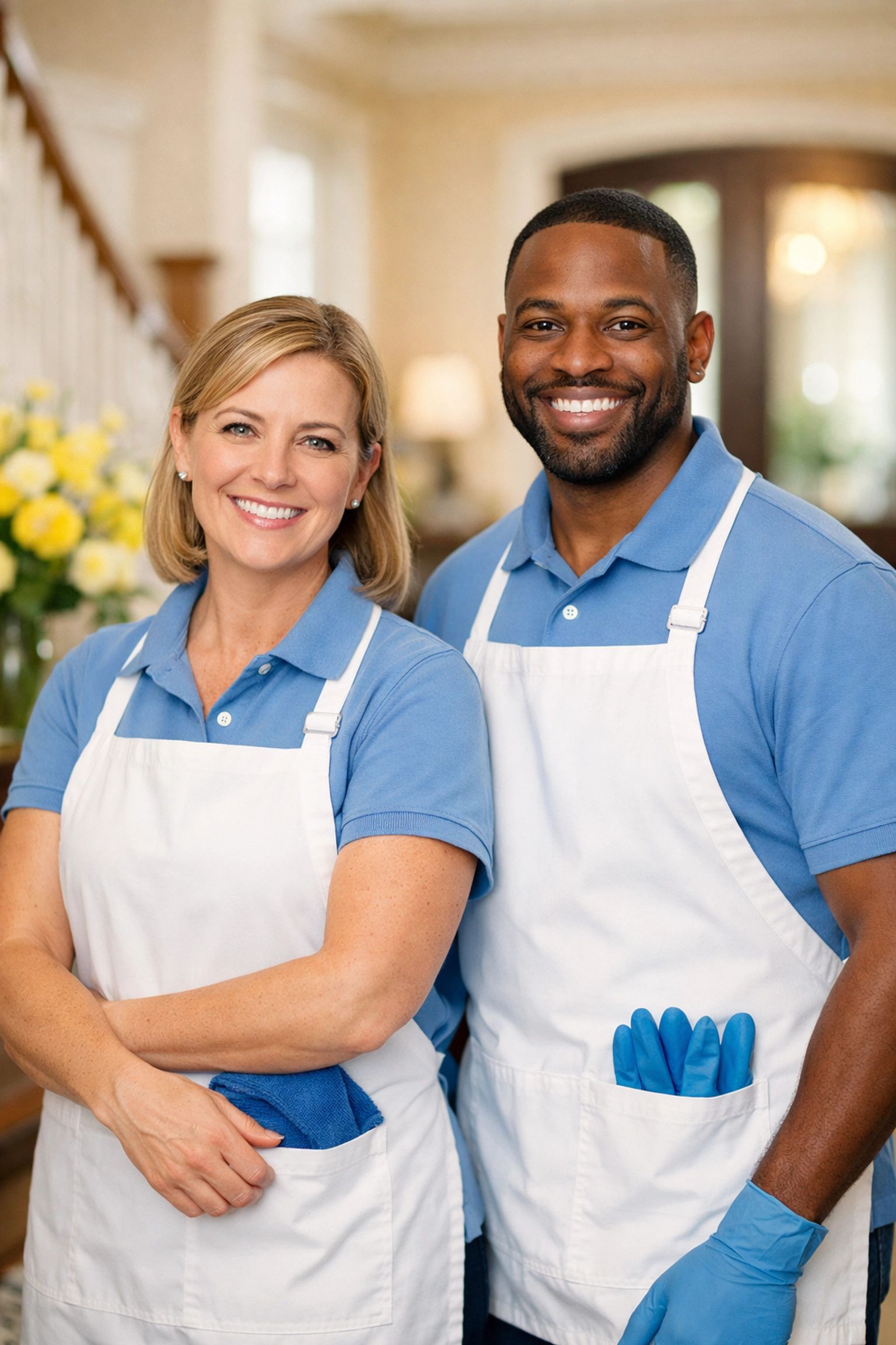 Two friendly cleaning professionals from The Cleaning Ninjas Inc representing the brand's premium service.