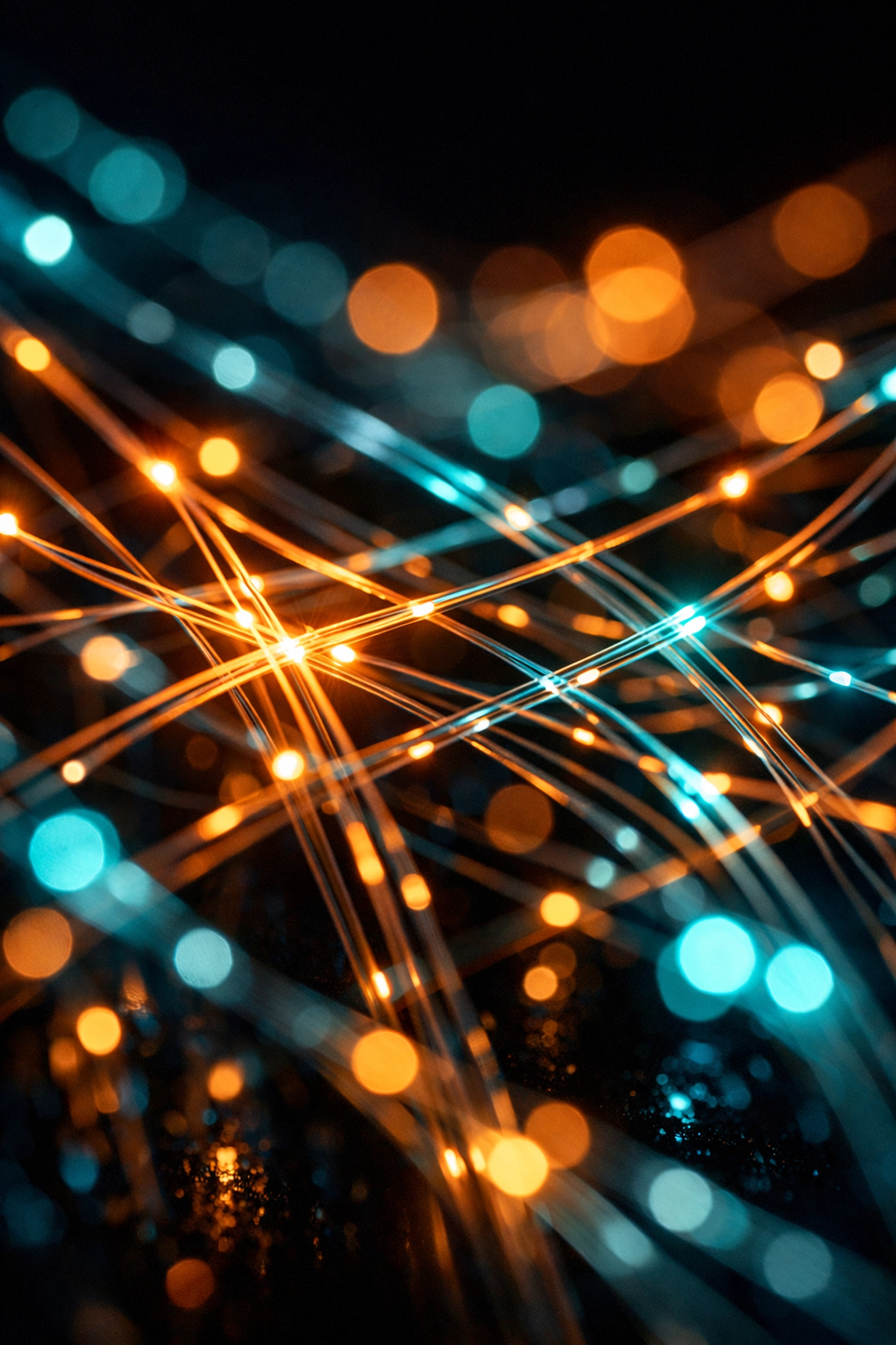 Glowing fiber-optic network representing the interconnected nature of multi-channel email marketing flows.