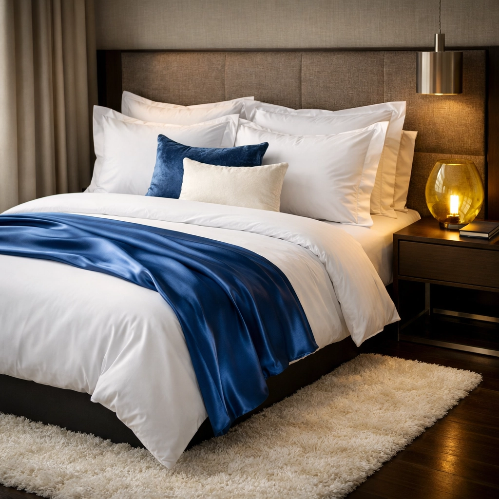 Perfectly made bed in a Dover home following high-end residential cleaning Massachusetts standards.