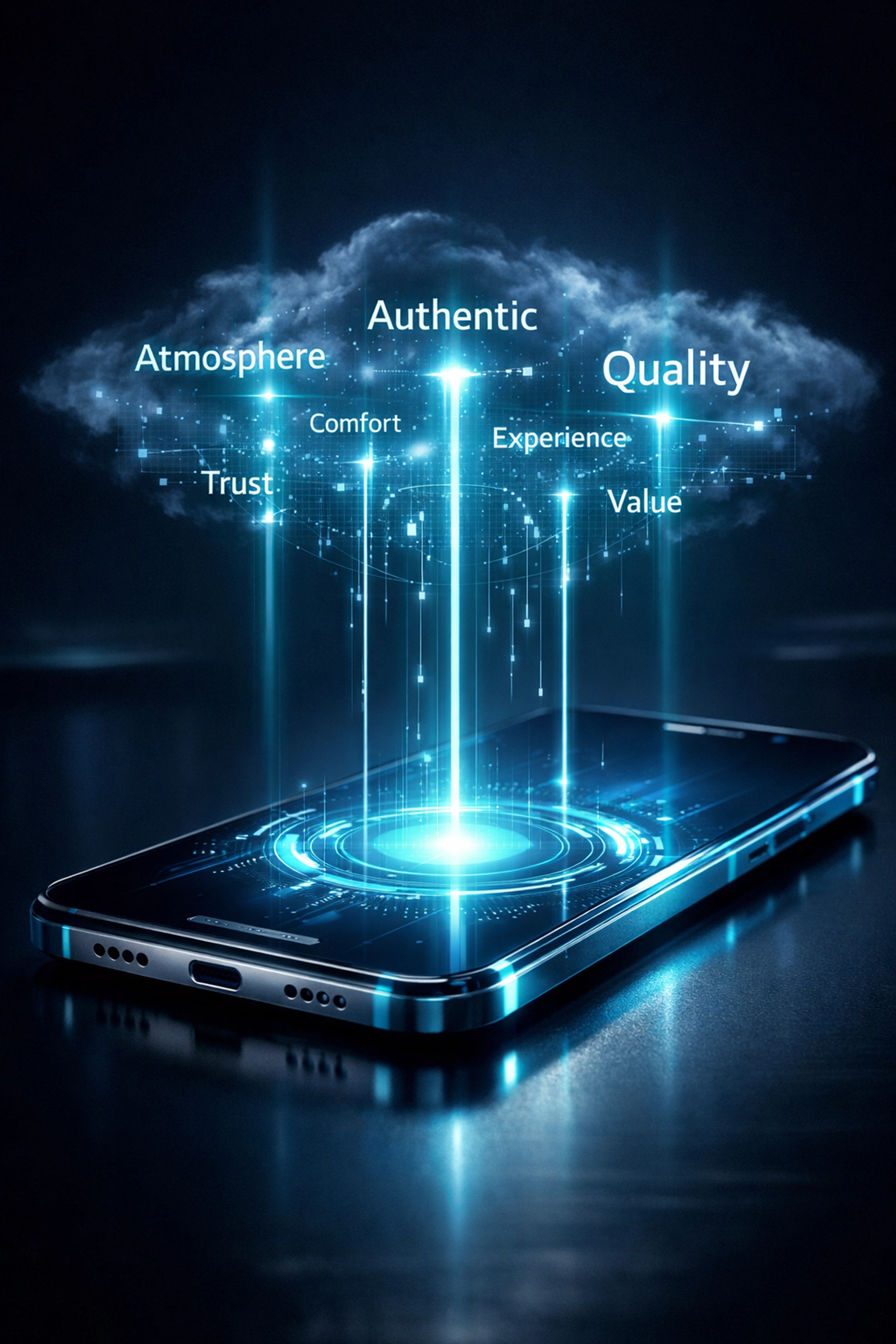 AI sentiment analysis of customer review keywords on a mobile device for local search rankings.