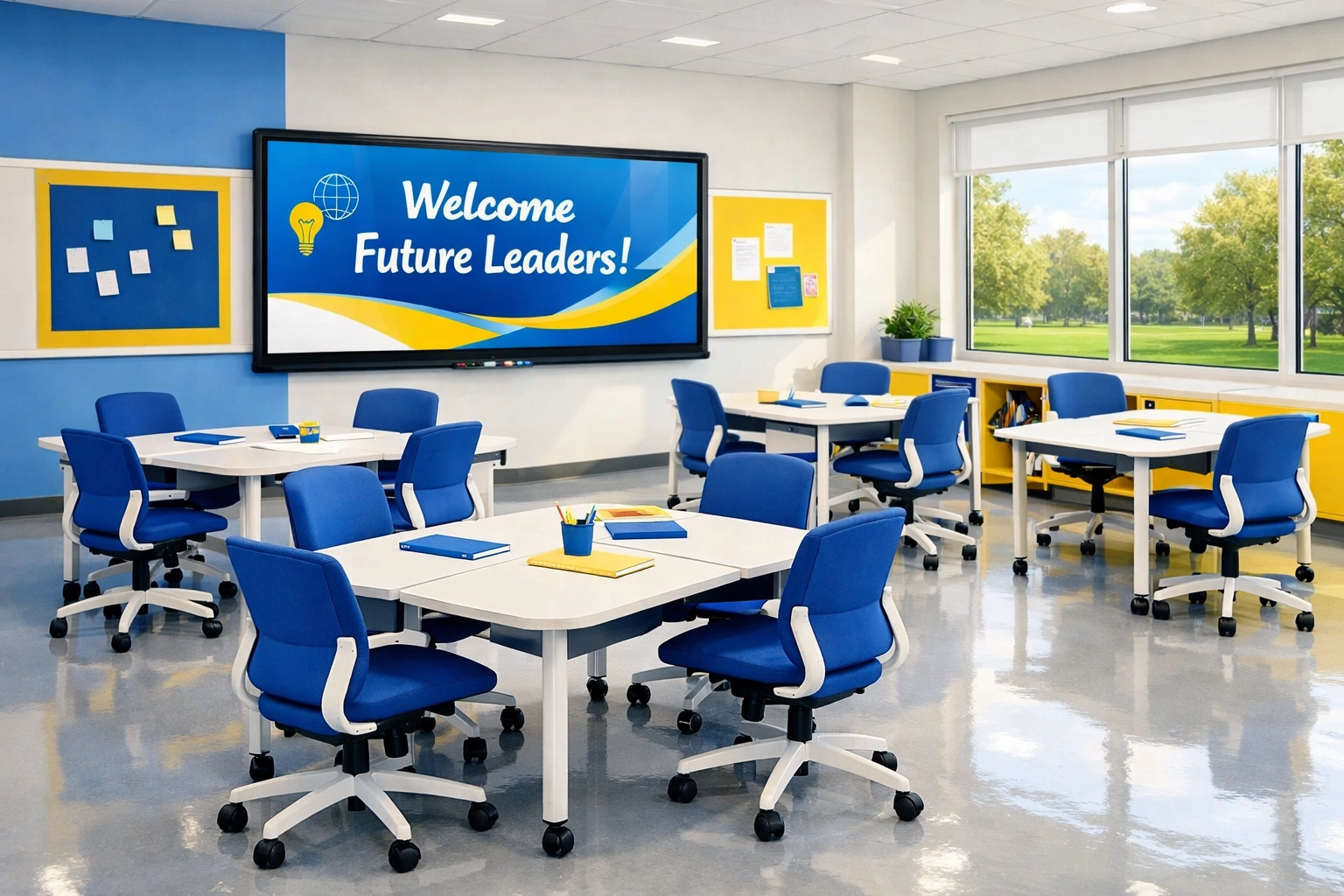 Clean and sanitized modern classroom in an Andover school following professional janitorial care.