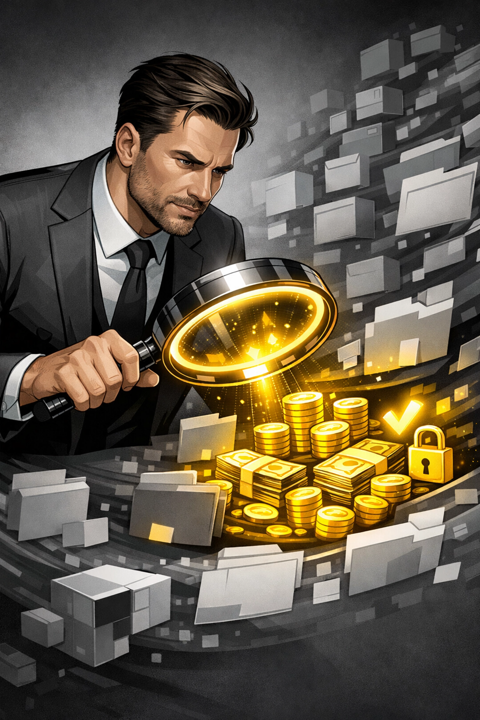 A detective finding hidden funds in reports through a professional Amazon reimbursement audit.