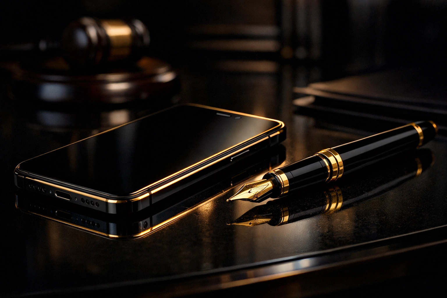 Smartphone and gold pen symbolizing evidence for a wrongful termination lawsuit in Florida employment law.