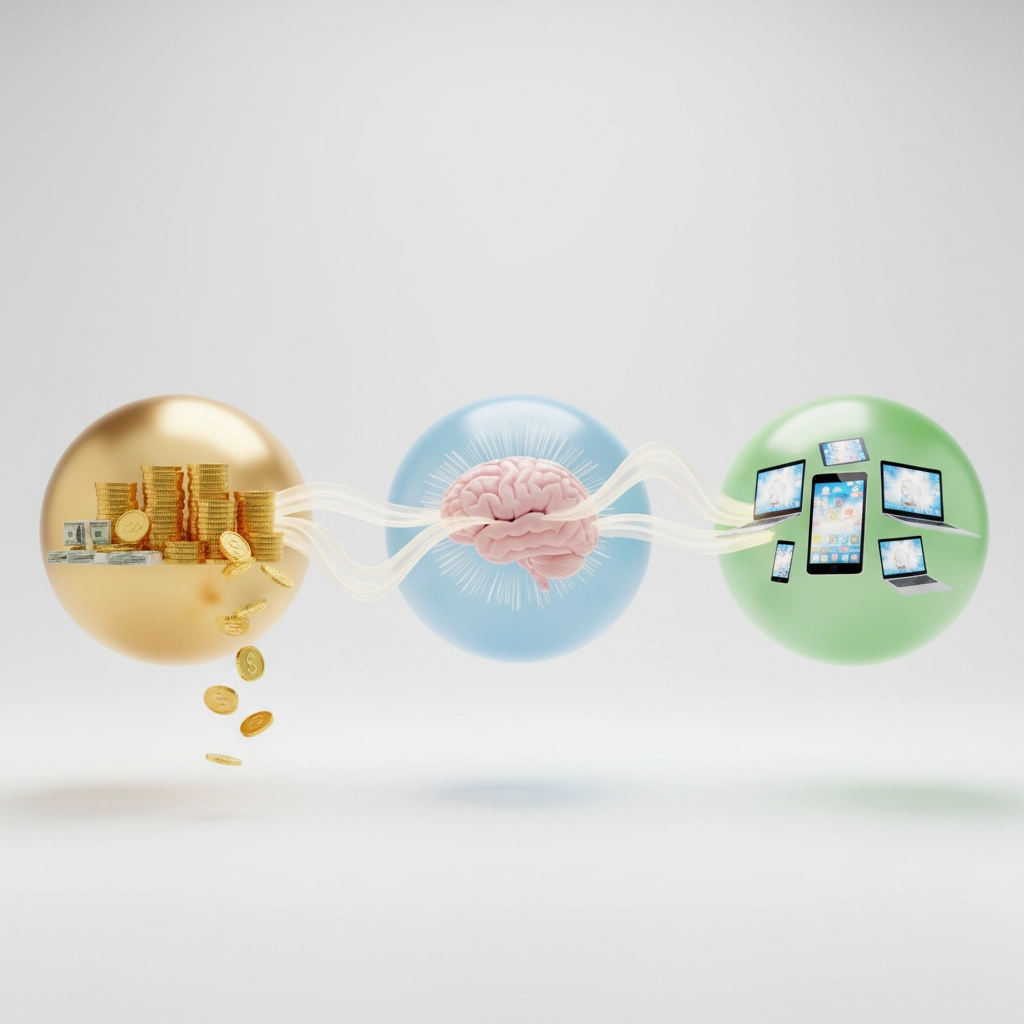 Image of gold, a brain and devices