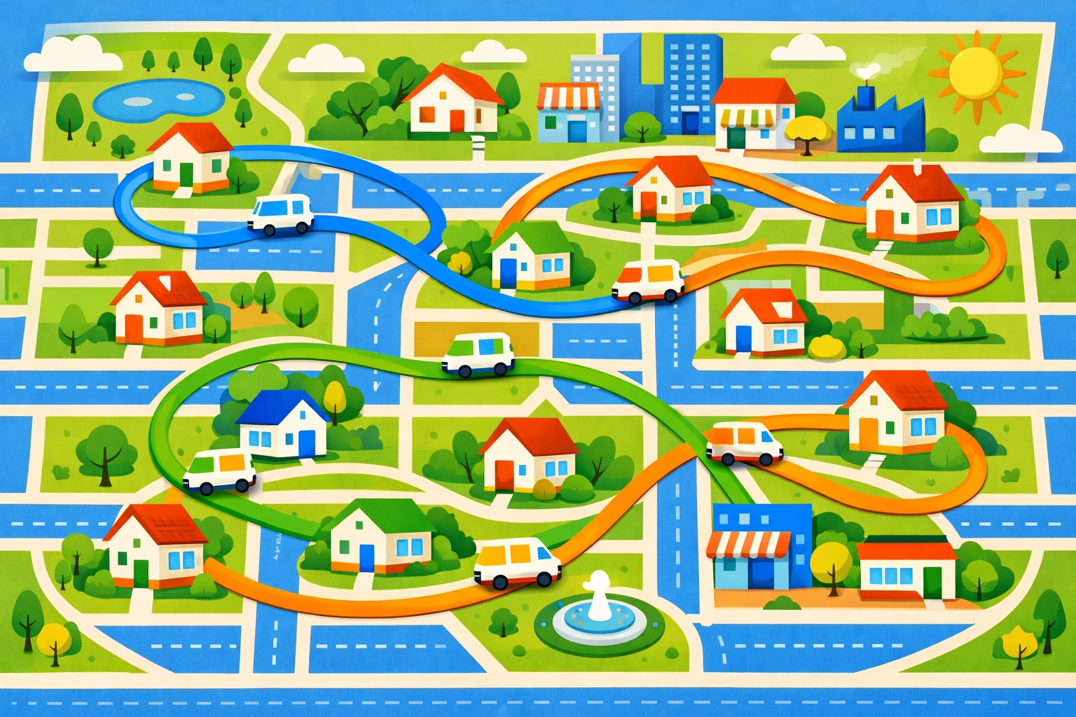 Optimized route map showing efficient appliance repair service scheduling across neighborhoods